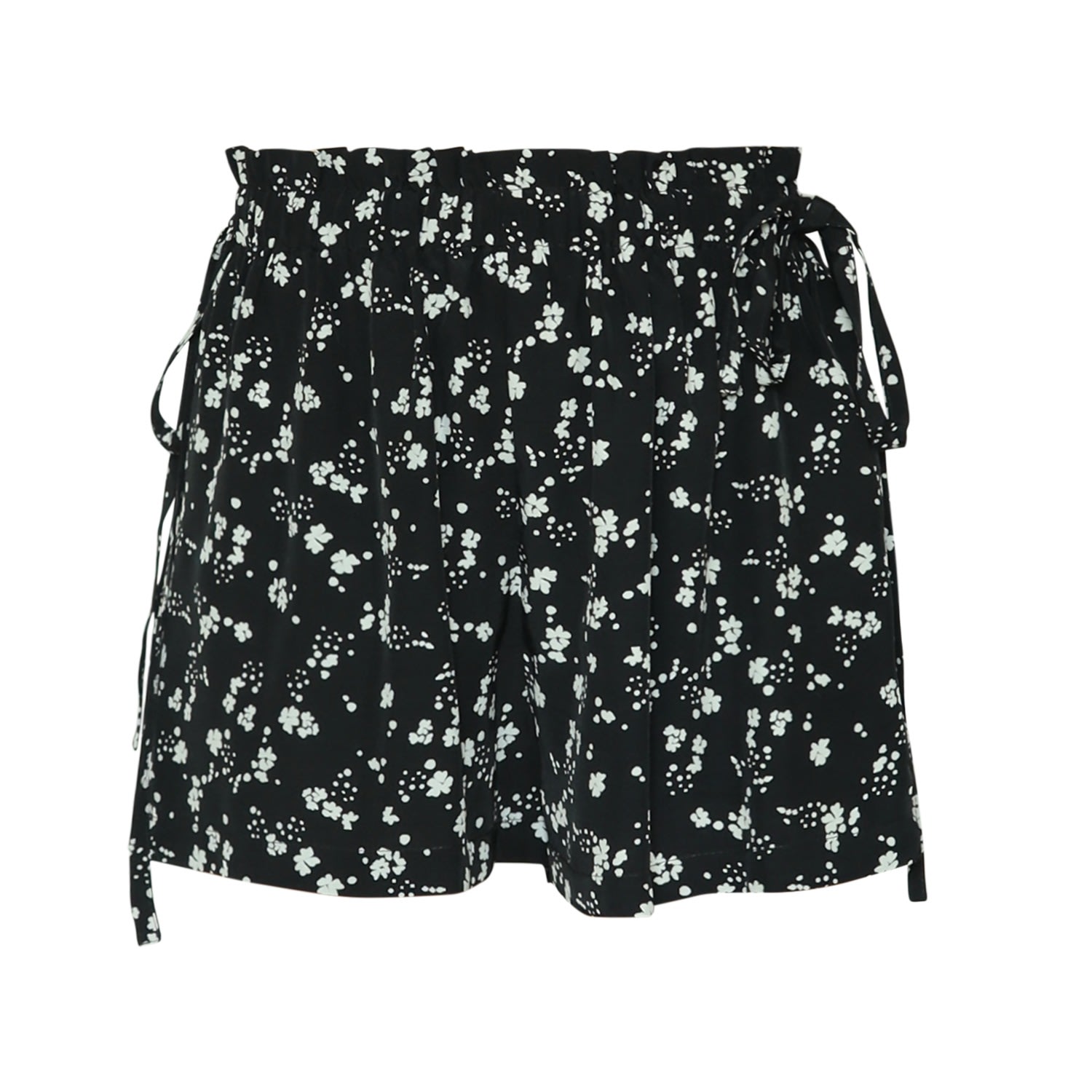 Black Floral Print Shorts With Drawstring Waist Medium Daffna