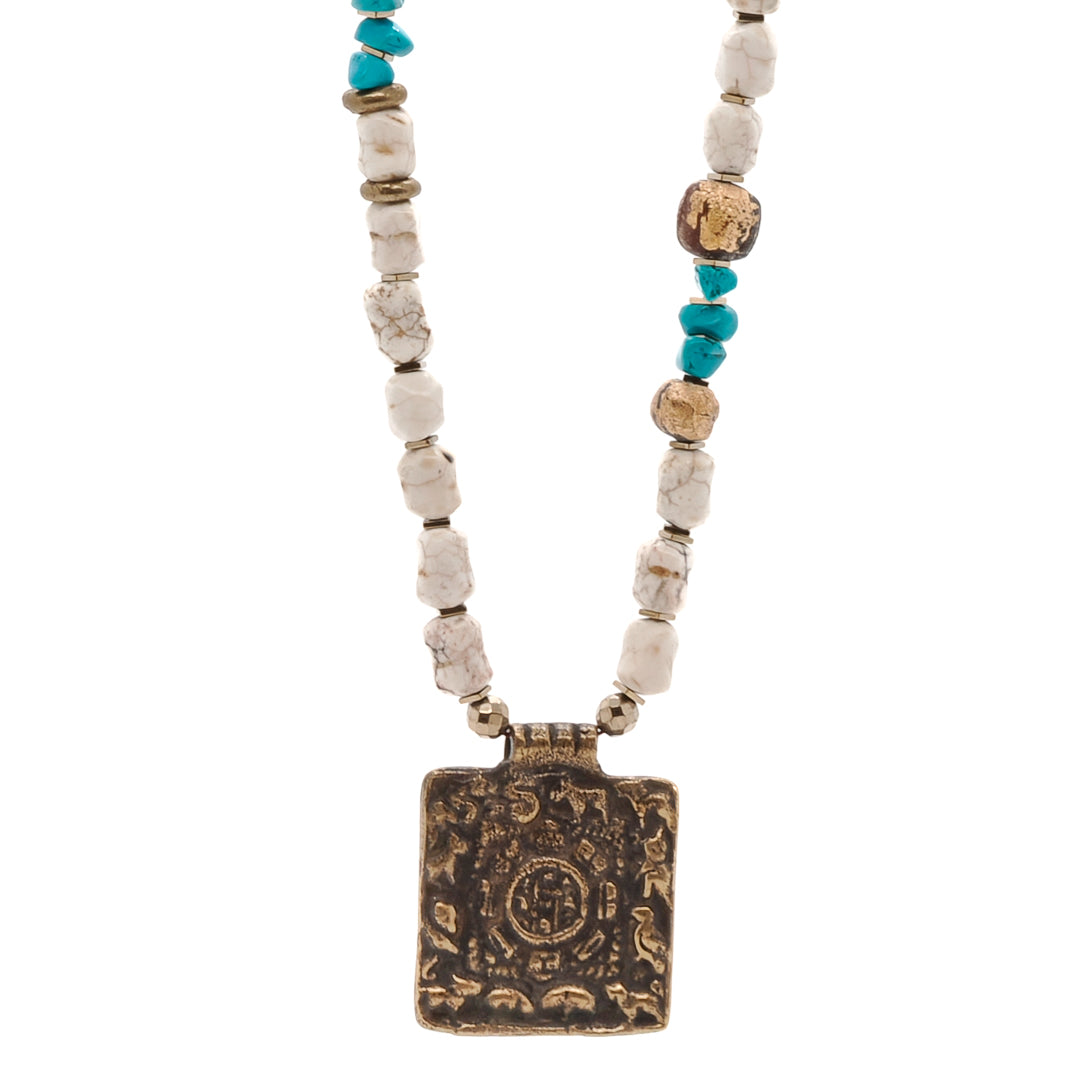 Women’s Brown / Gold / Blue Ethnic Nepal Om Necklace Ebru Jewelry