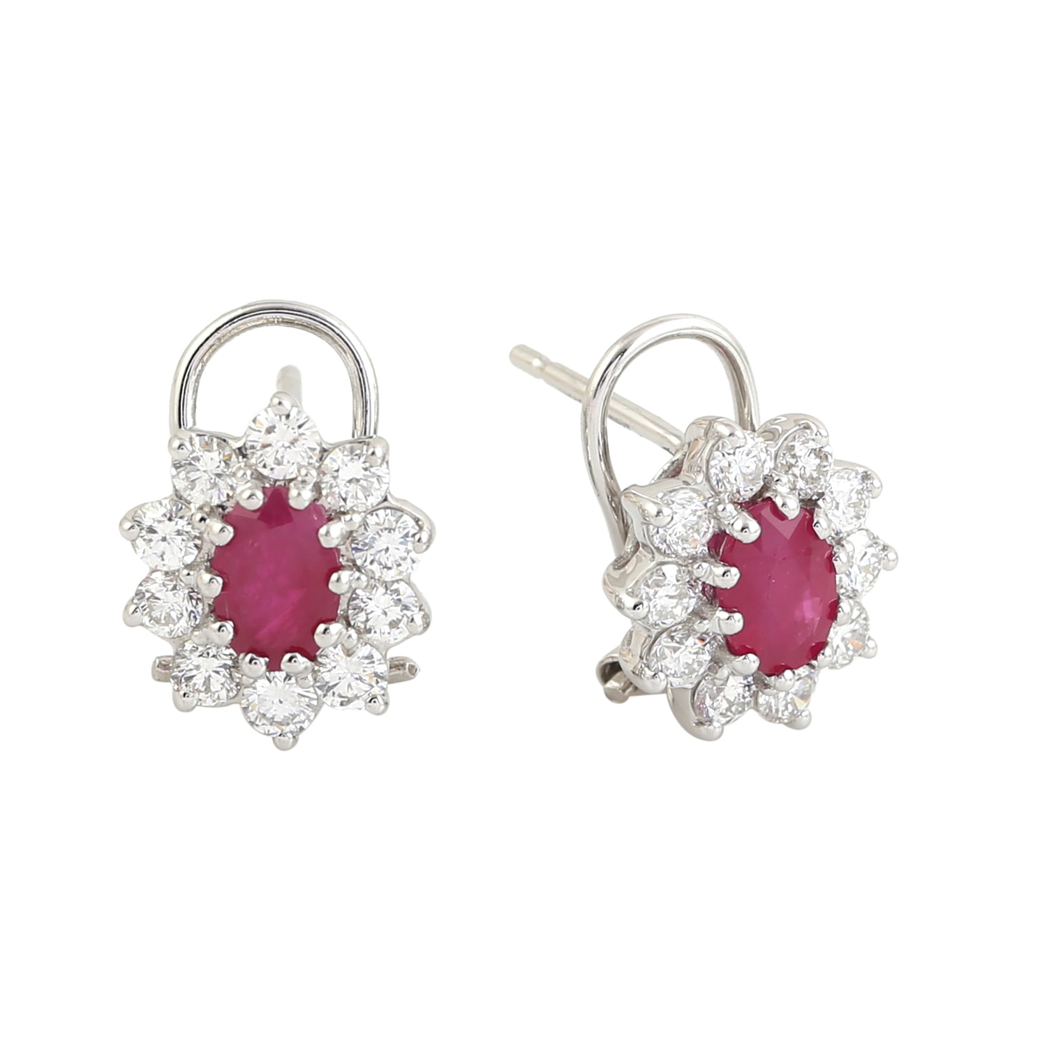 Artisan Women's White / Red Natural Ruby & Diamond In 18k White Gold Stud Clip On Earrings