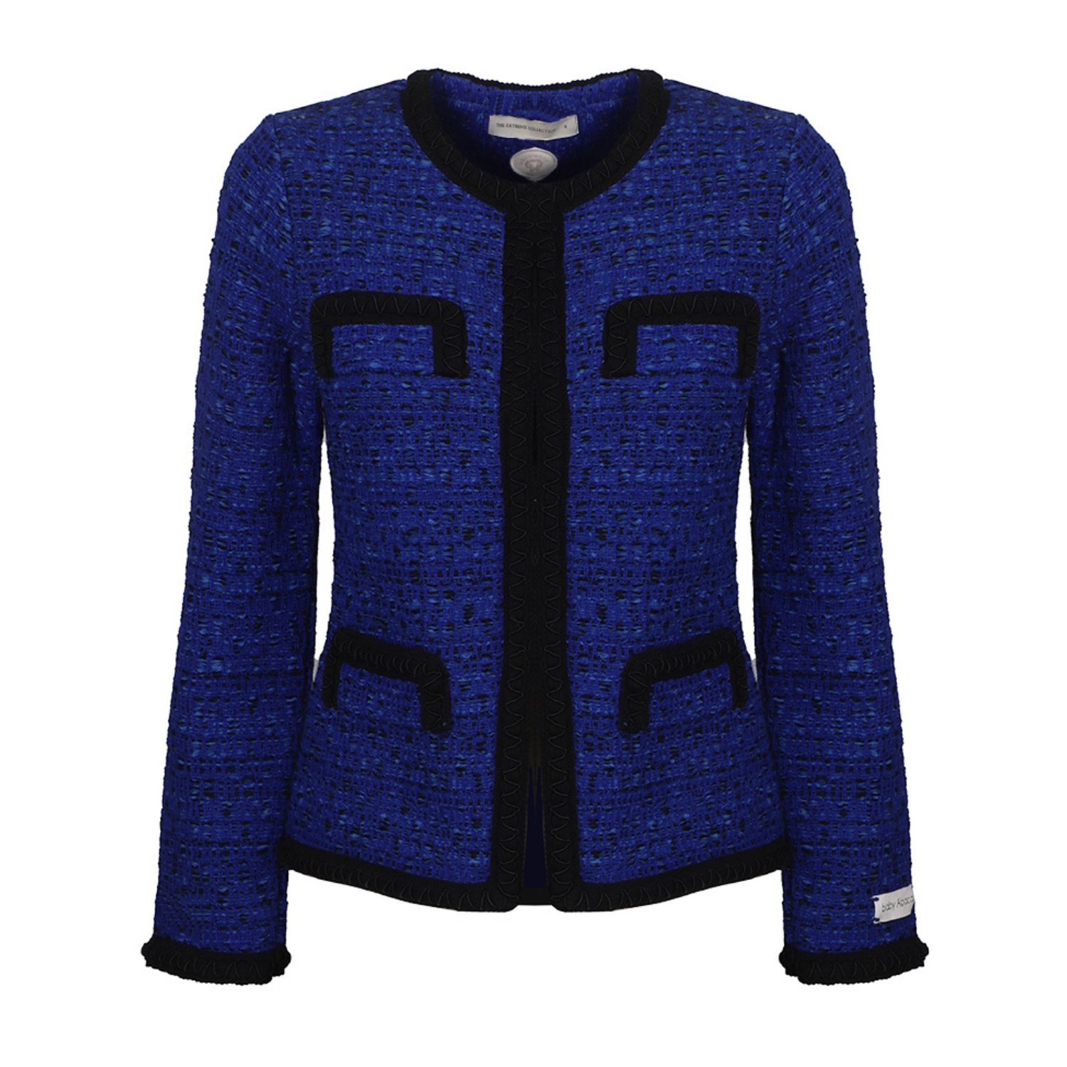 Women’s Wool And Alpaca Blue Tweed Jacket With Black Detail Mafalda Large The Extreme Collection