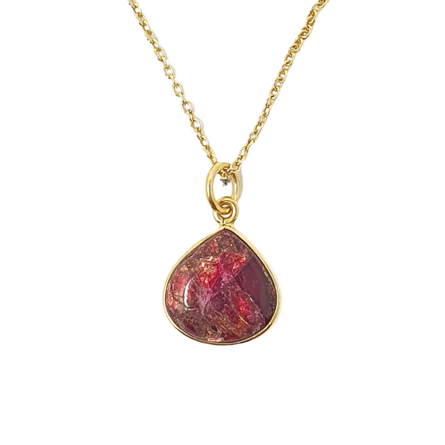 Harfi Women's Gold / Red Gold Vermeil Plated Natural Red Garnet January Birthstone Necklace In Multi
