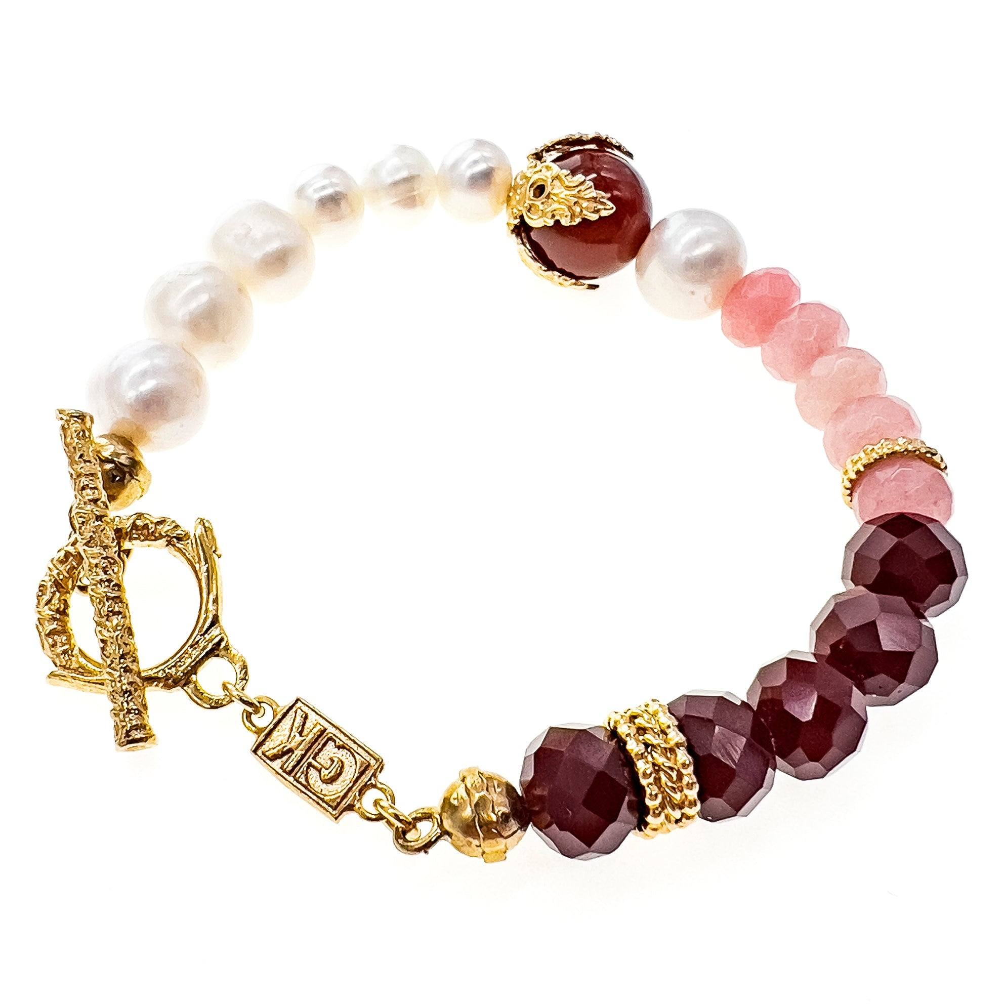 Women's Pink / Gold Pink And Red Beaded Bracelet | Gem Kingdom