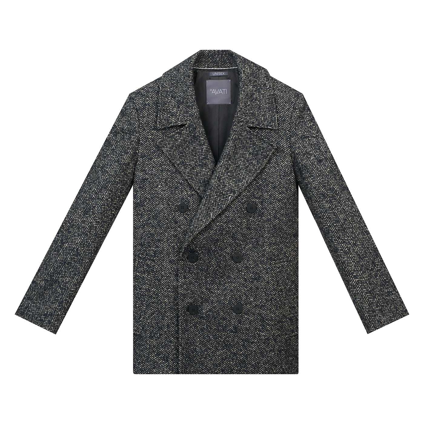 Inavati Women's Grey / White Unisex Double-breasted Wool Coat In Herringbone Pattern In Black