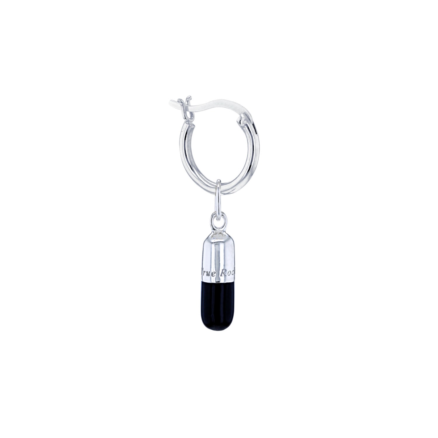 Women’s Silver / Black Sterling Silver & Black Mini Pill Charm On Silver Hoop True Rocks