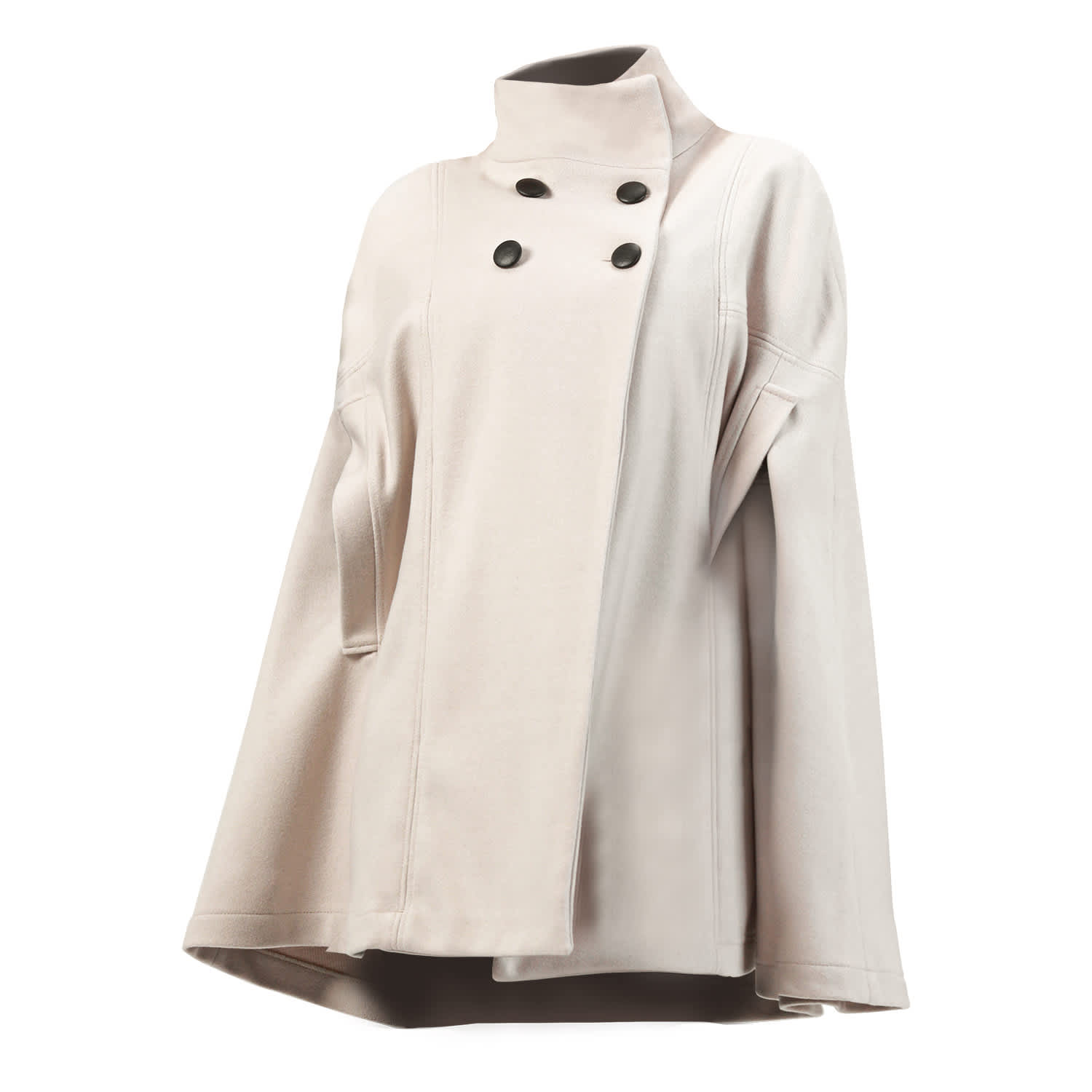 Wool Poncho Pea Coat With High Neck In Off White | Nikka