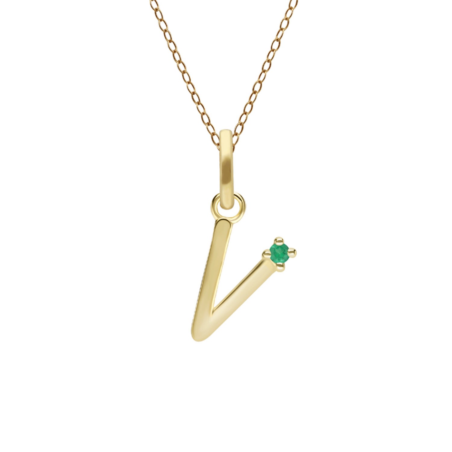 Women’s Gold / Green Initial V Emerald In Yellow Gold Gemondo