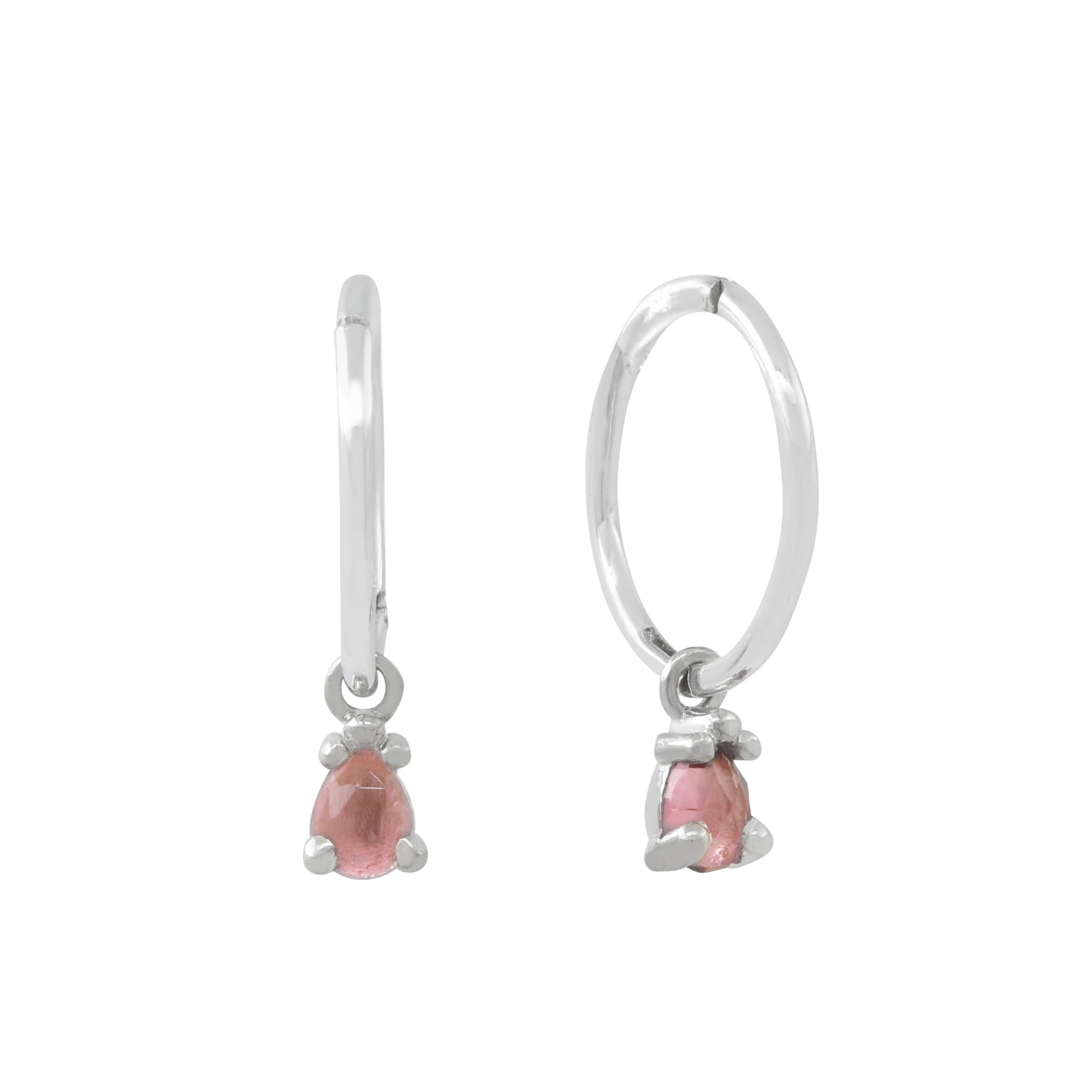 Lee Renee Women's Pink Tourmaline Clicker Hoop Earrings - Silver In Silver