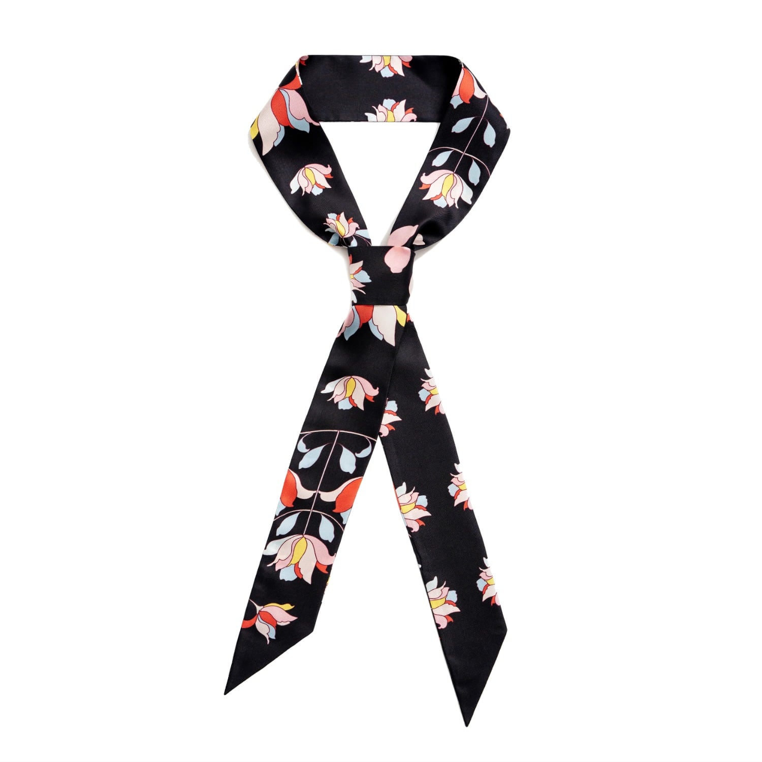 Jessie Zhao New York Women's Black Silk Skinny Scarf Midnight Garden In Black