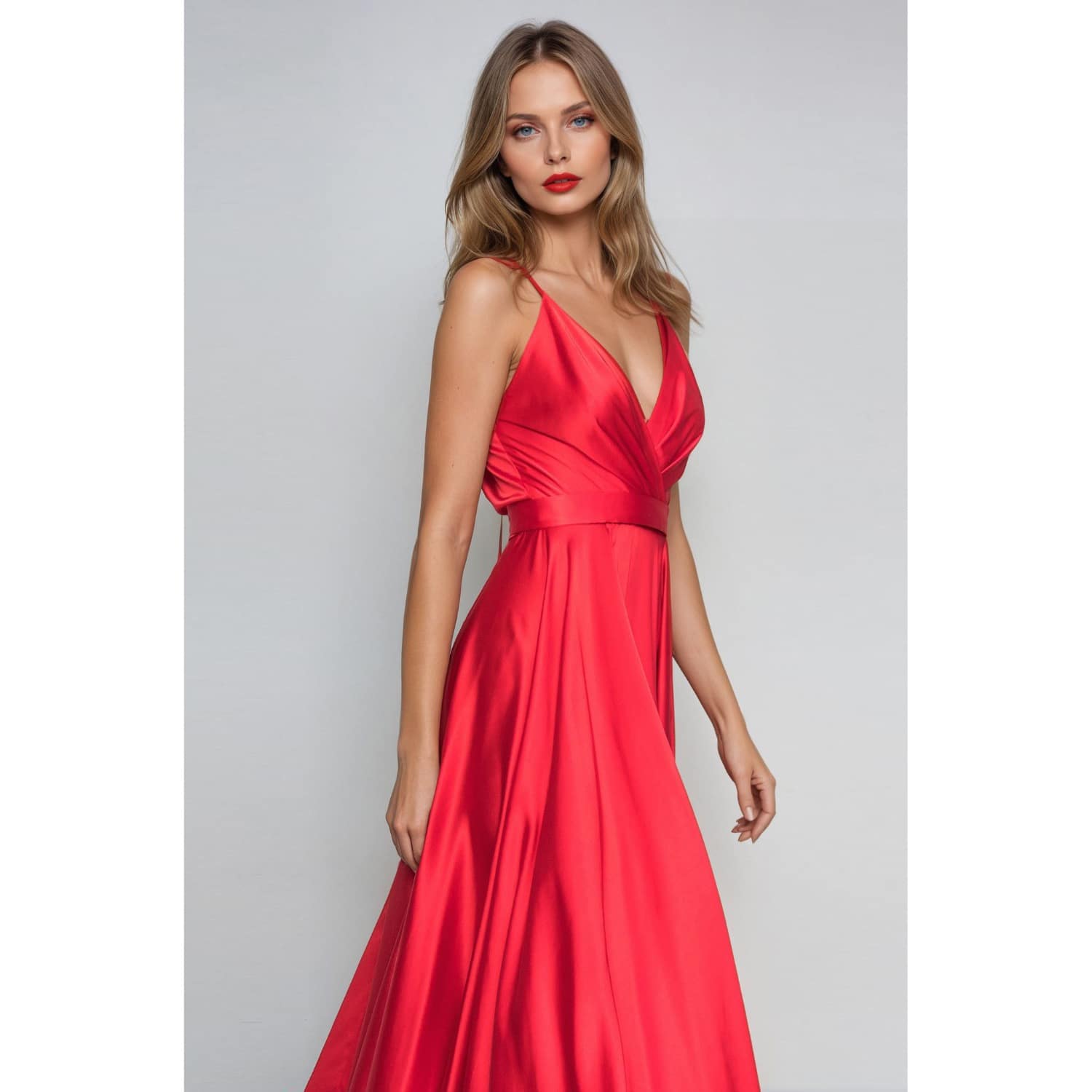 Red Satin Long Evening Dress Tied Back | Angelika Jozefczyk
