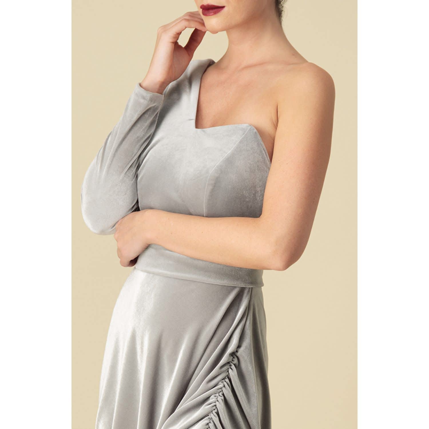 ♦︎ANDRESD♦︎drape velour dress Draped Skirt Faux Wrap Velvet Maxi Bridesmaid Dress In