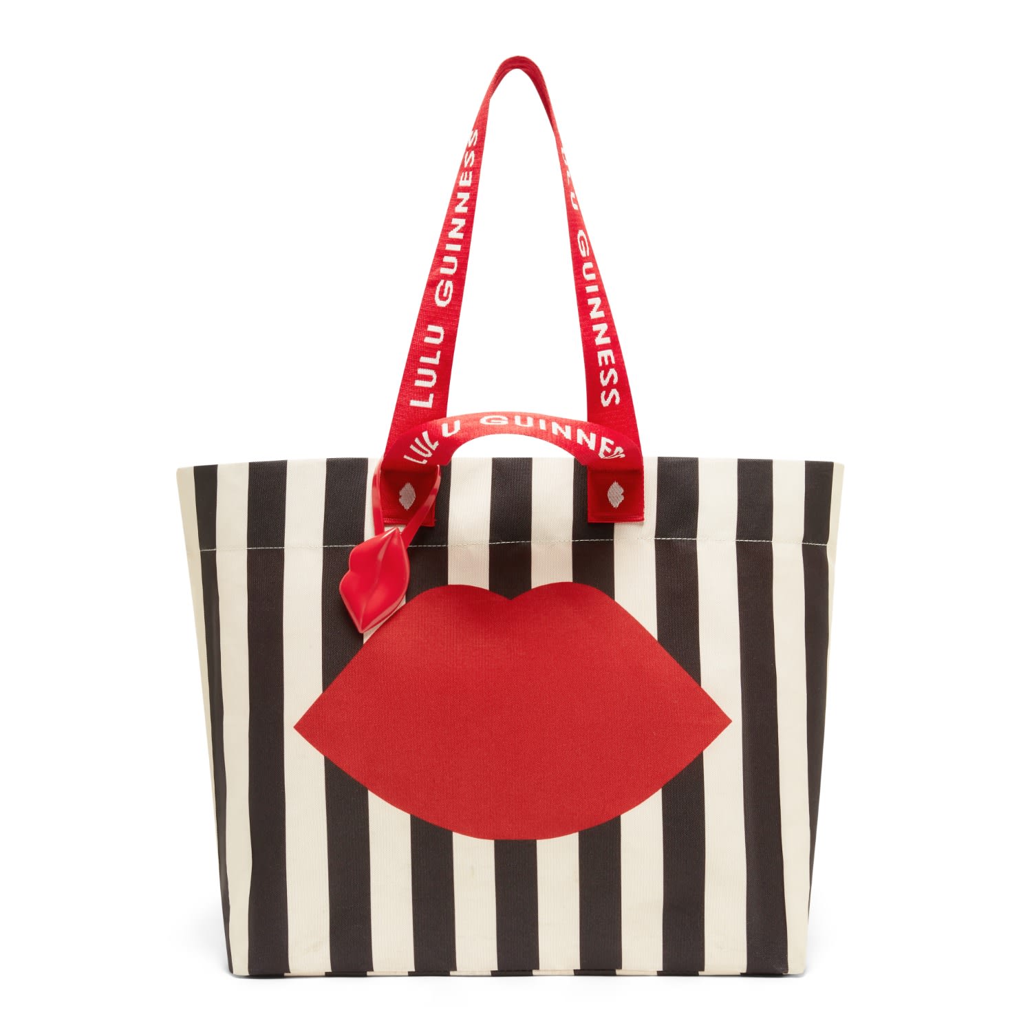 Lulu Guinness Women's Black / Red Black Multi Lulu Lip Striped Tote Bag