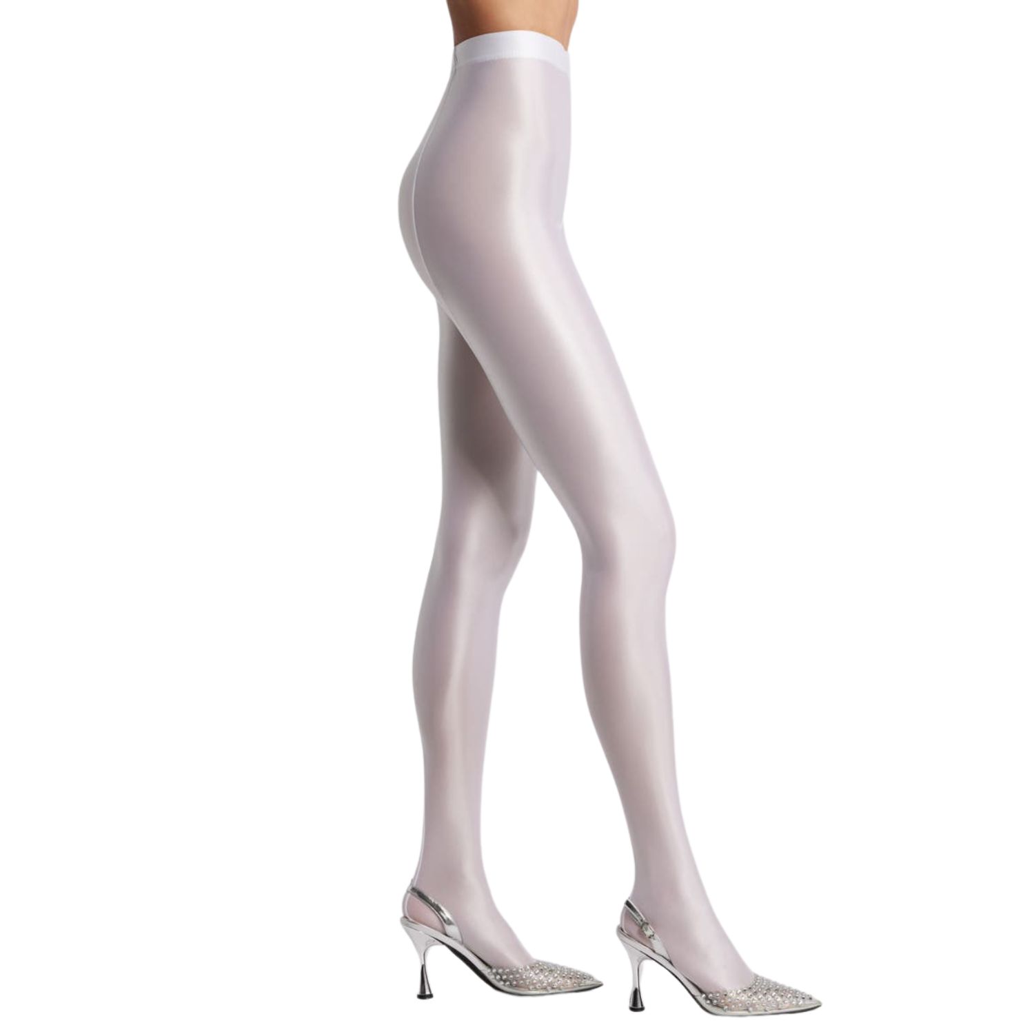 High Heel Jungle By Kathryn Eisman Women's White Satin Finish Tights - Ice In White