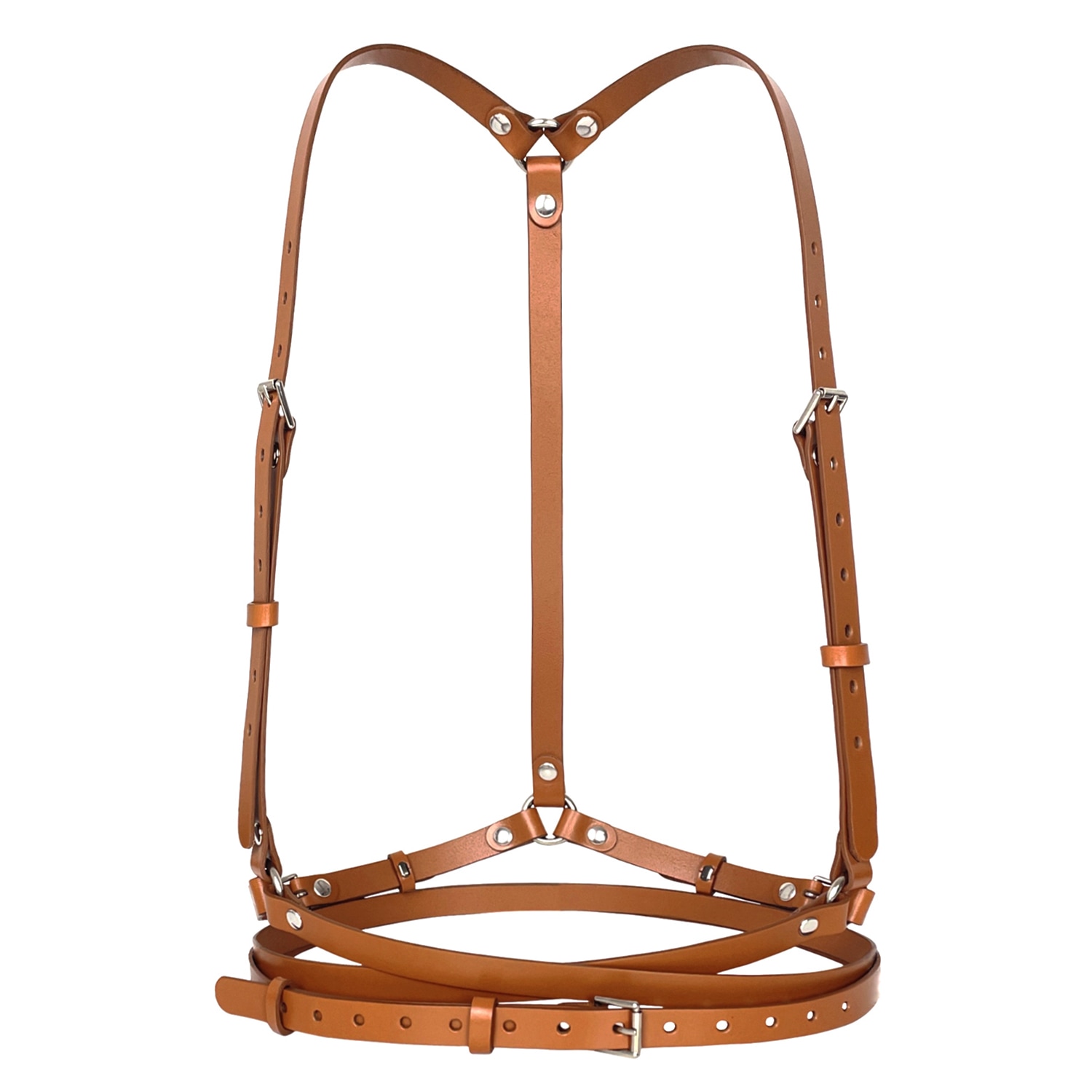 Haute Cuir Women's Light Brown Slim Double Belt Harness In Brown