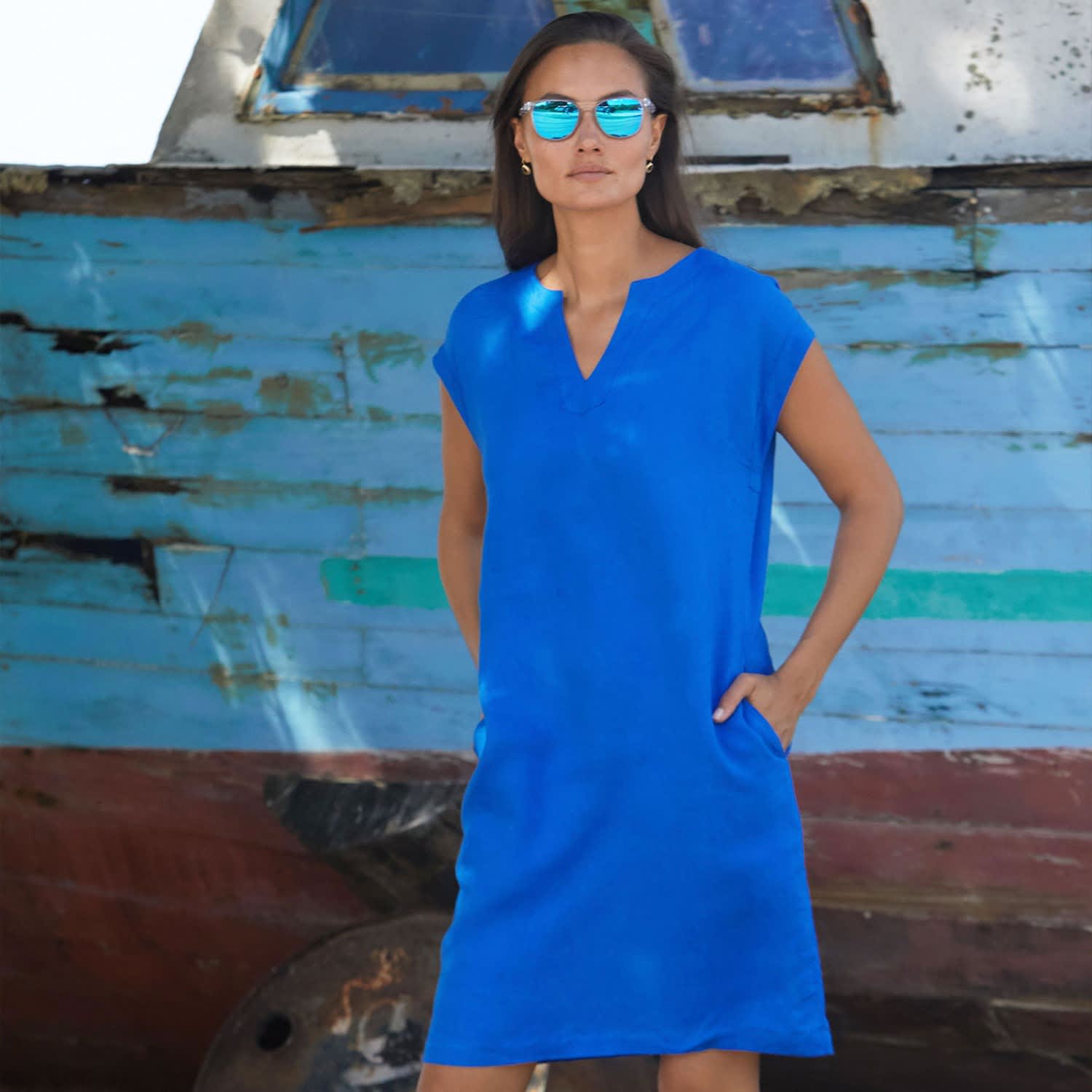 cobalt blue linen dress