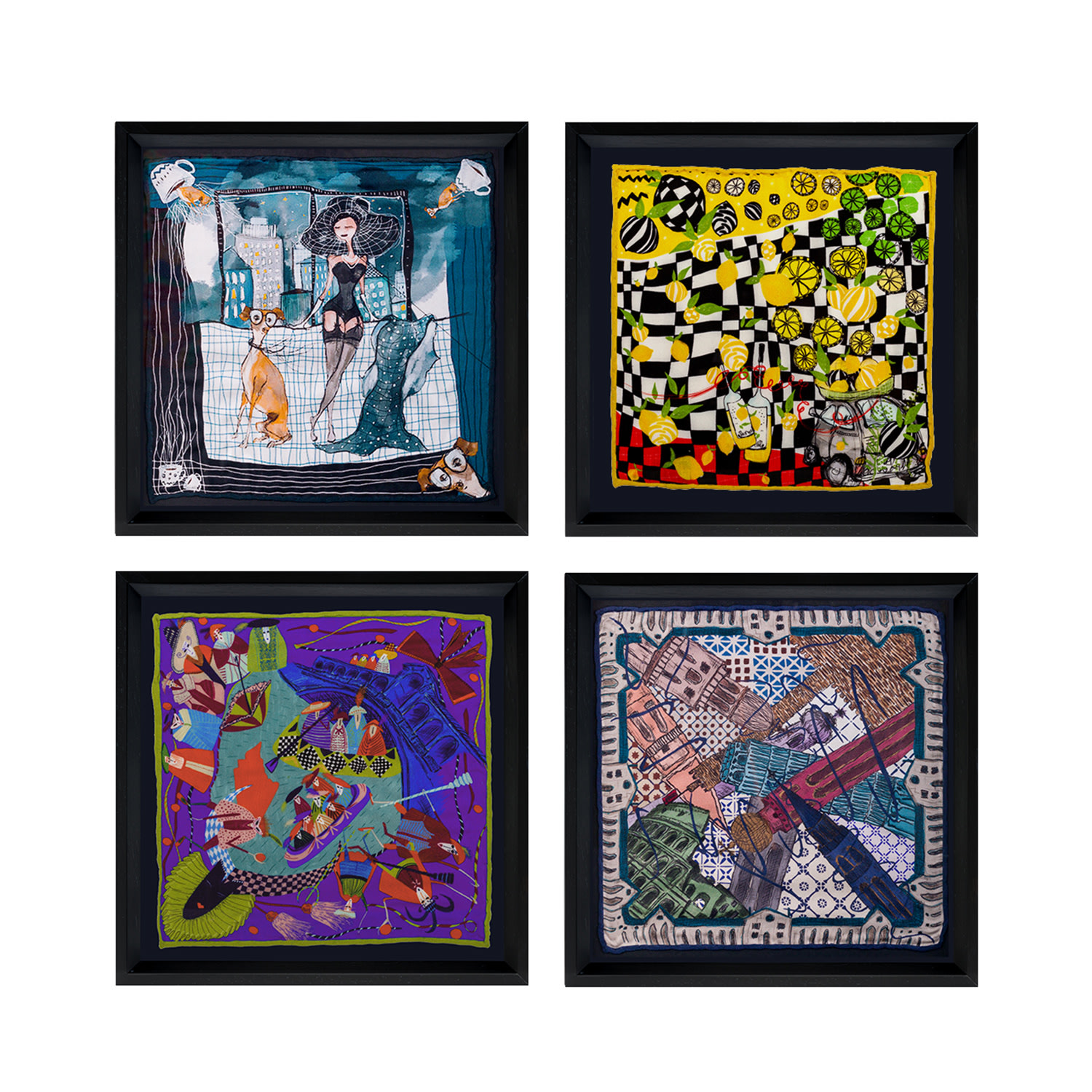 Un Poco Voyage Of Italy Framed Silk Scarves In Multi