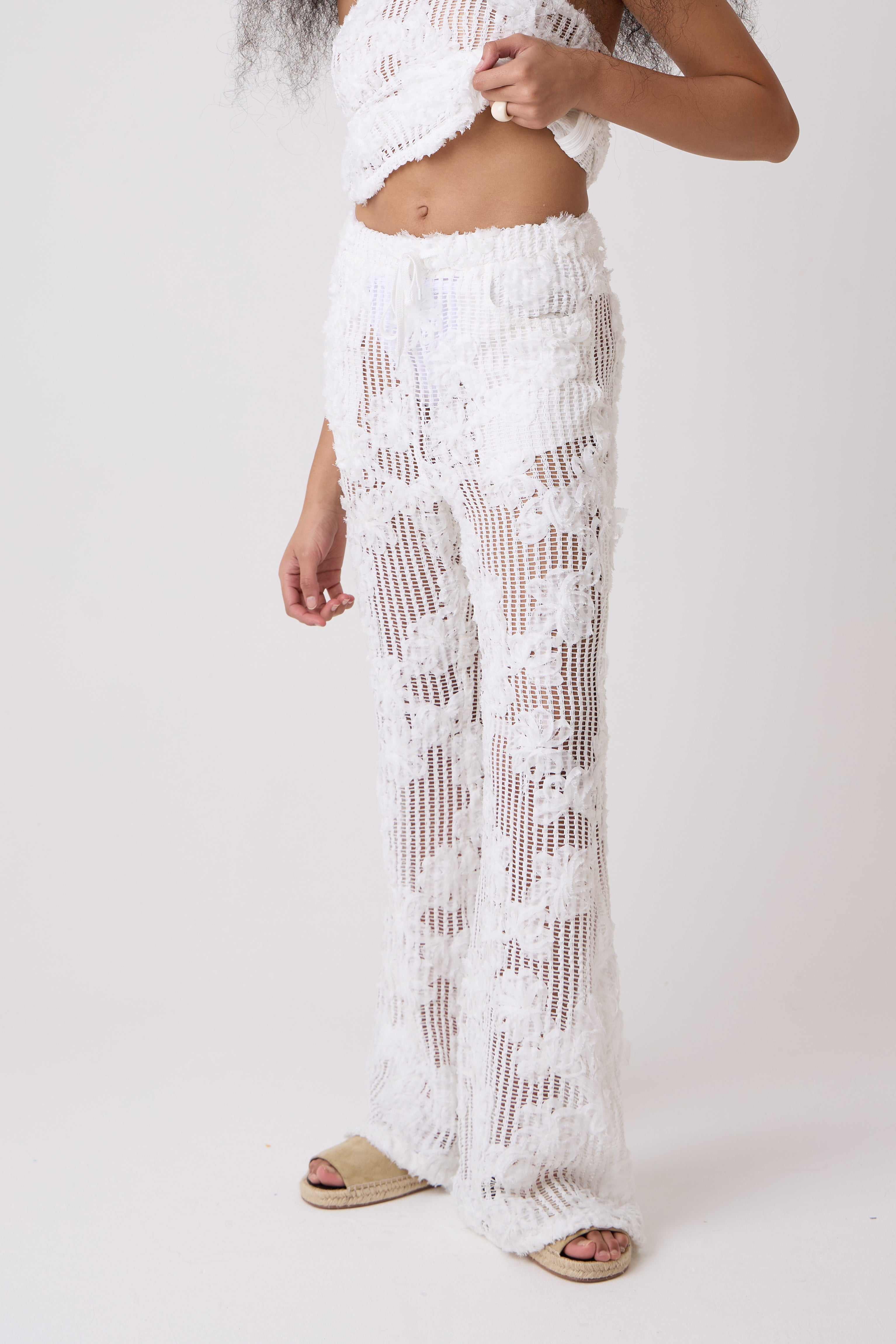 Cici White Crochet Floral Lace Wide Leg Trouser | AMY LYNN | Wolf