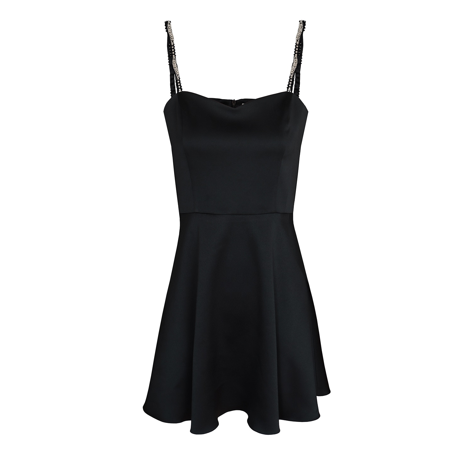 2kstyle Women's Ace Crystal Hand-embellished Skater Satin Mini Dress - Black In Black
