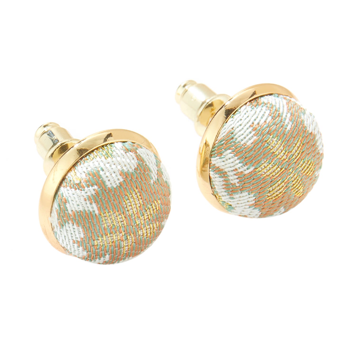 Women's Gold / Neutrals / White Pure Silk Brocade Earrings | Gold Peony | Stud Earrings | Shine Collection | Soft Strokes Silk