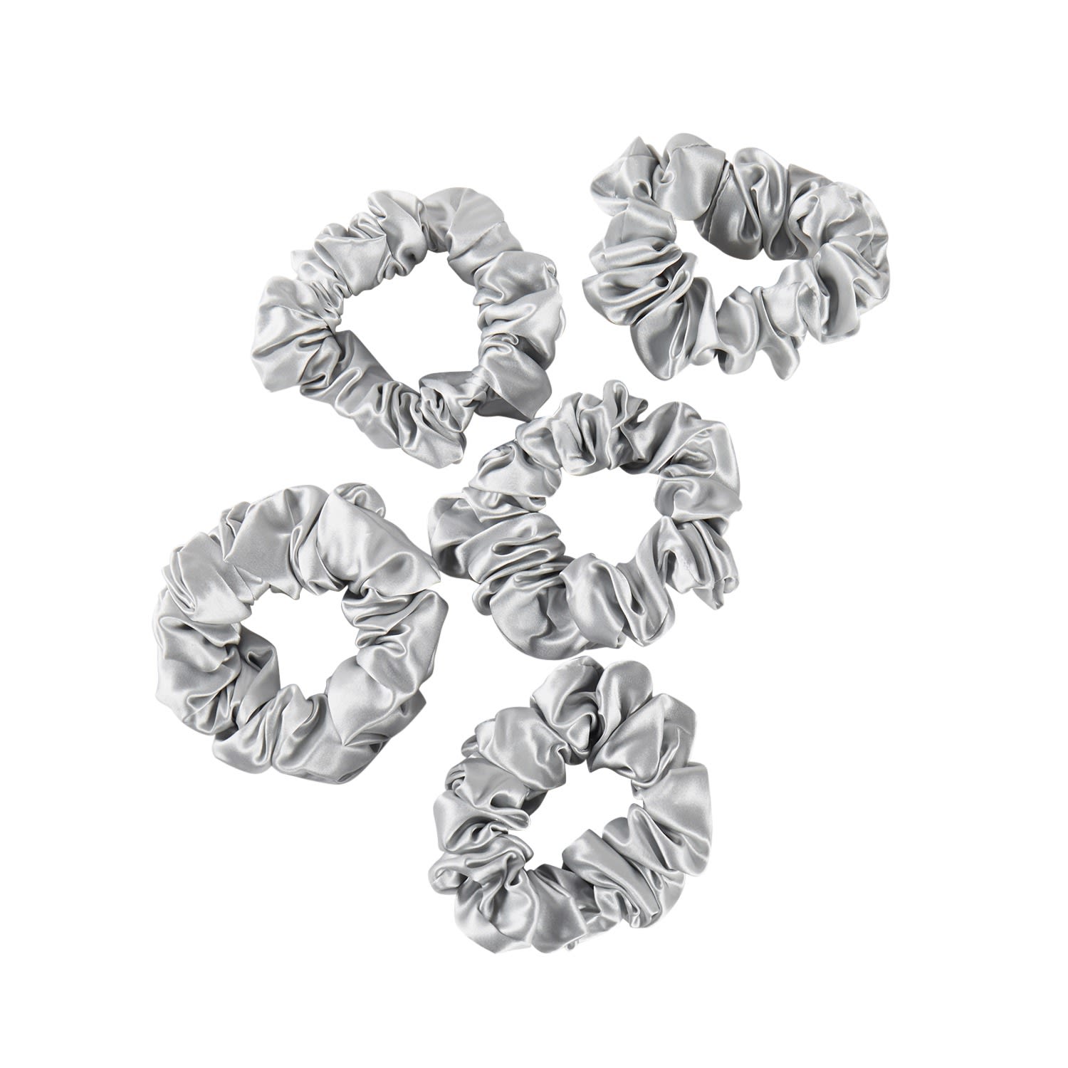 Soft Strokes Silk Women's Pure Mulberry Silk Regular Scrunchie Set Of Five In Silver Grey In Silver