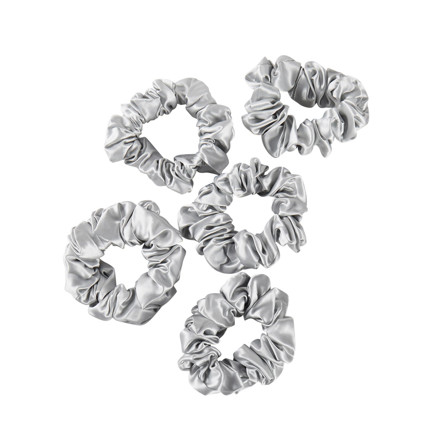 Women’s Pure Mulberry Silk Regular Scrunchie Set Of Five In Silver Grey One Size Soft Strokes Silk