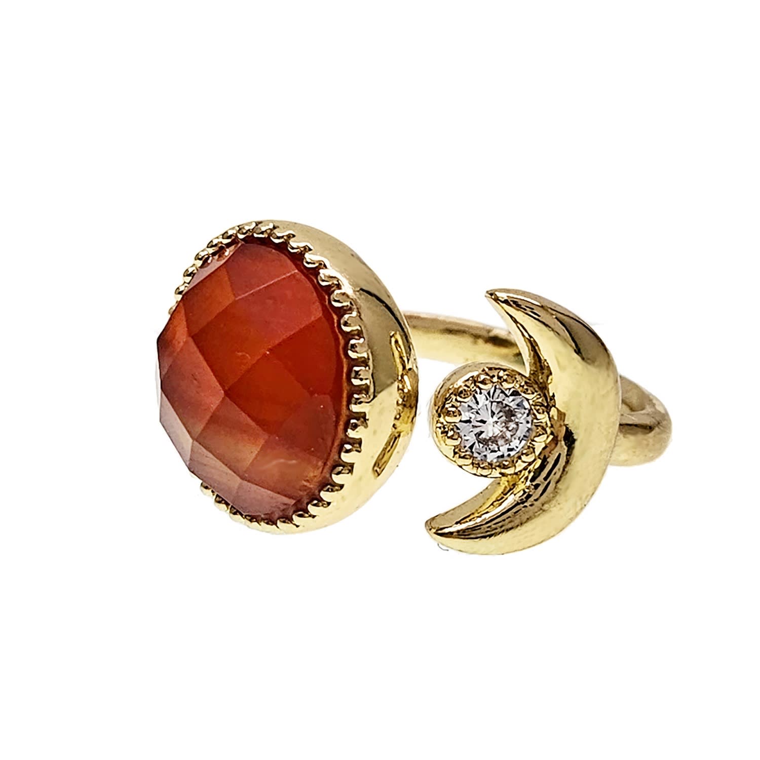 Farra Women's Orange Red Agate With Zircon Open Ring In Orange