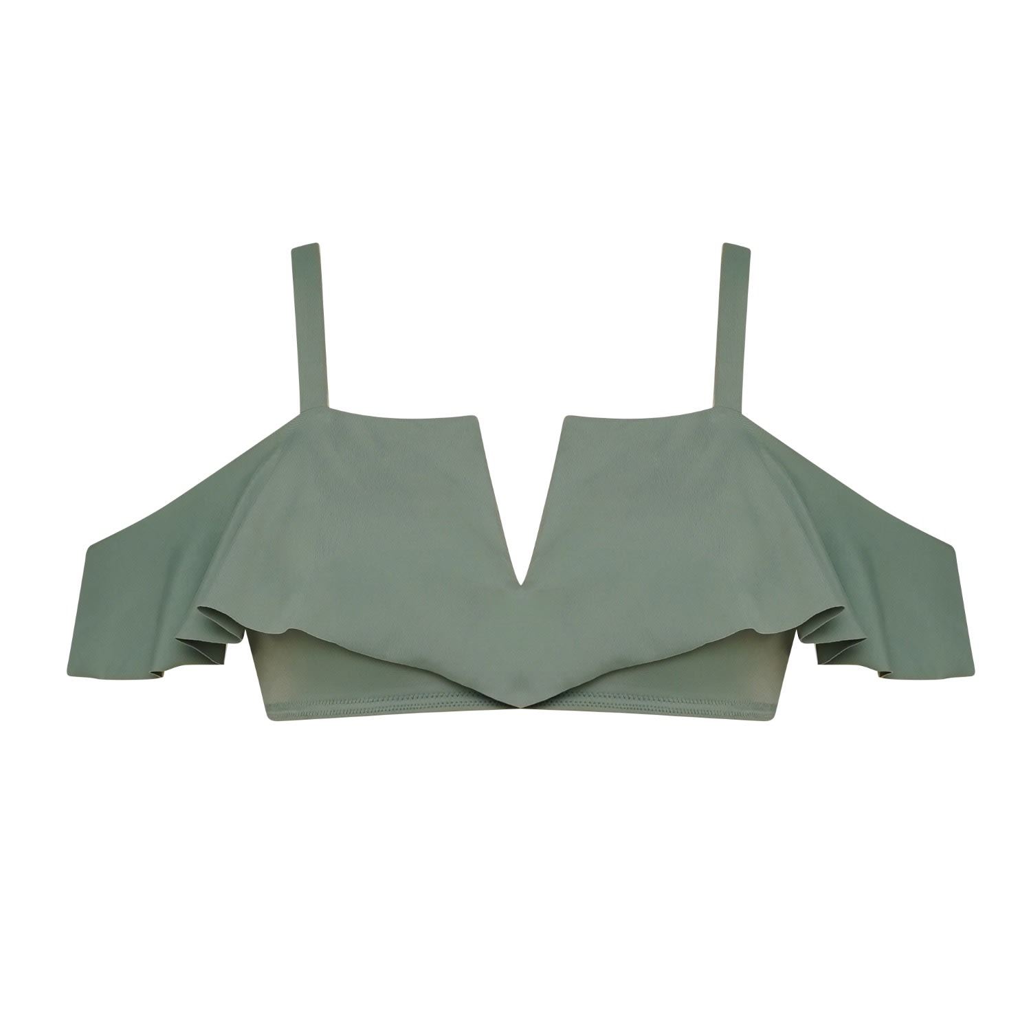 Women’s Green Beaulieu Olive Frill Bikini Top - Econyl Regenerated Nylon XXL Bukawaswim