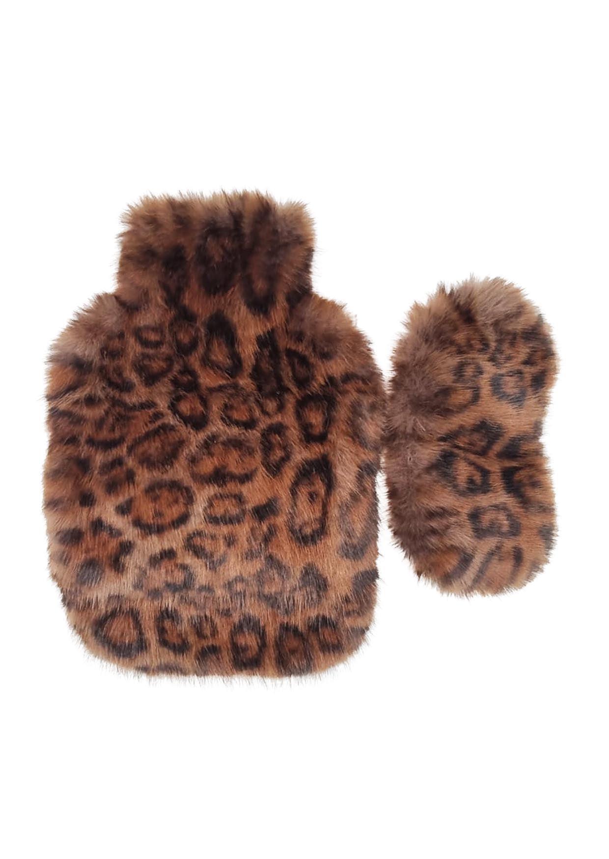 Nooki Design Women's Brown Faux Fur Hot Water Bottle & Eye Mask Set In Brown
