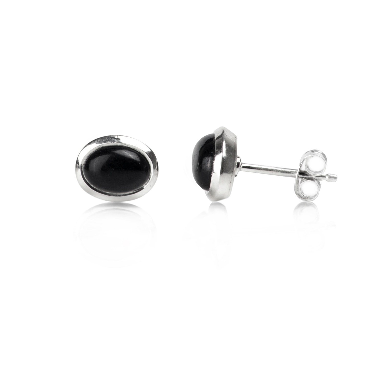 Women’s Silver / Black Oval Cabochon Black Onyx Studs In Sterling Silver The Jewellery Store London