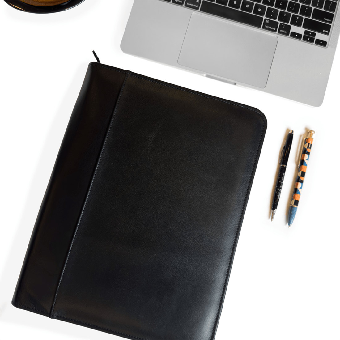 Hides Leather Co. Men's Black Leather Business Folder Organizer, Classic Document Case