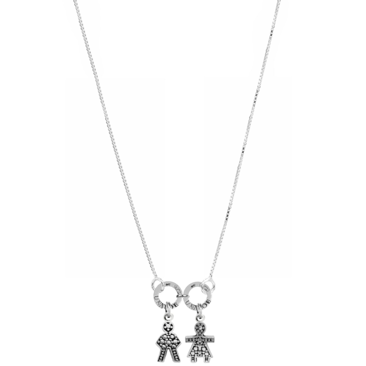 Unaloe Women's Sterling Silver Necklace For Moms With Two Charms, One Boy And One Girl