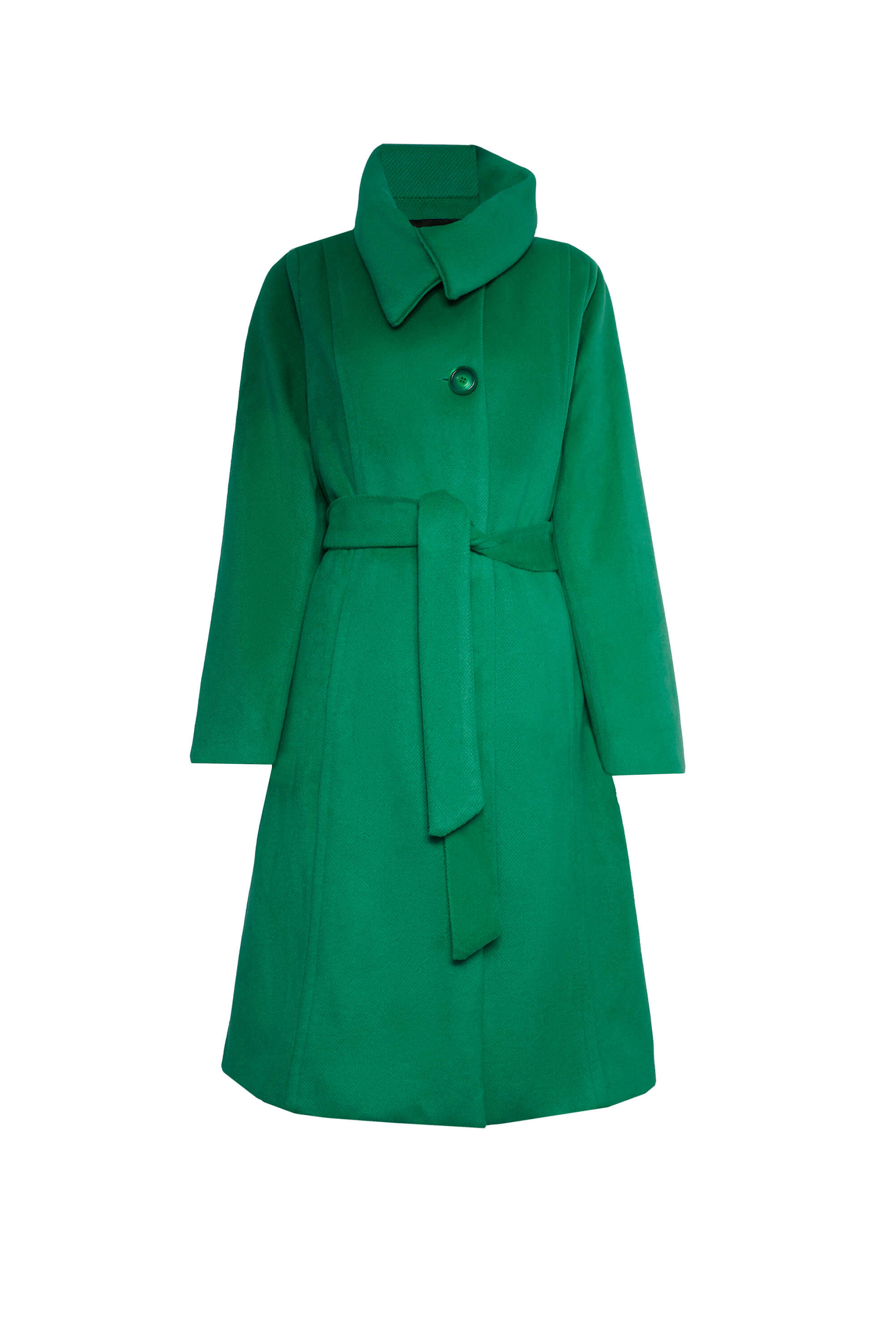 Women’s Large Collar Belted Coat Green Medium James Lakeland