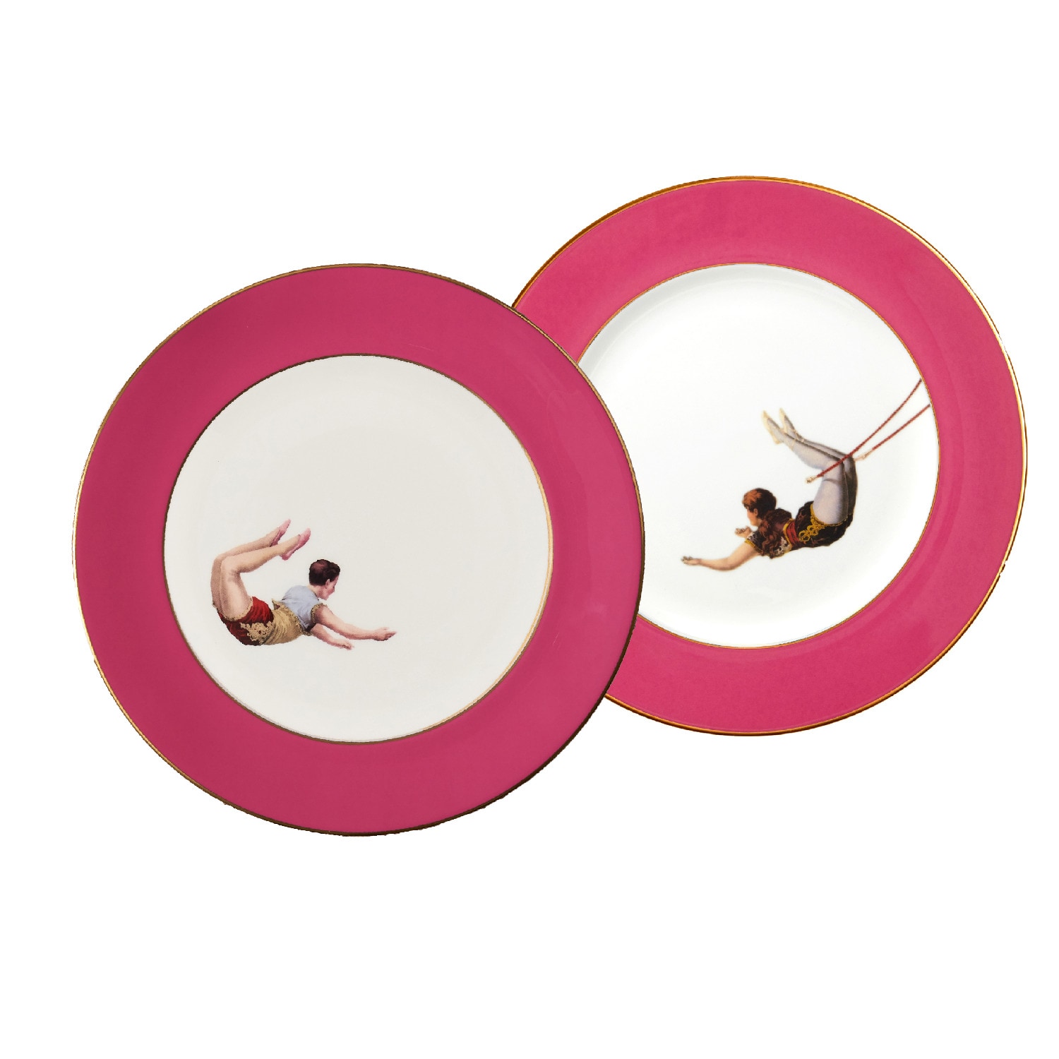 Melody Rose London Pink / Gold / White Raspberry Pink Trapeze Set Of Two Plates In Pink