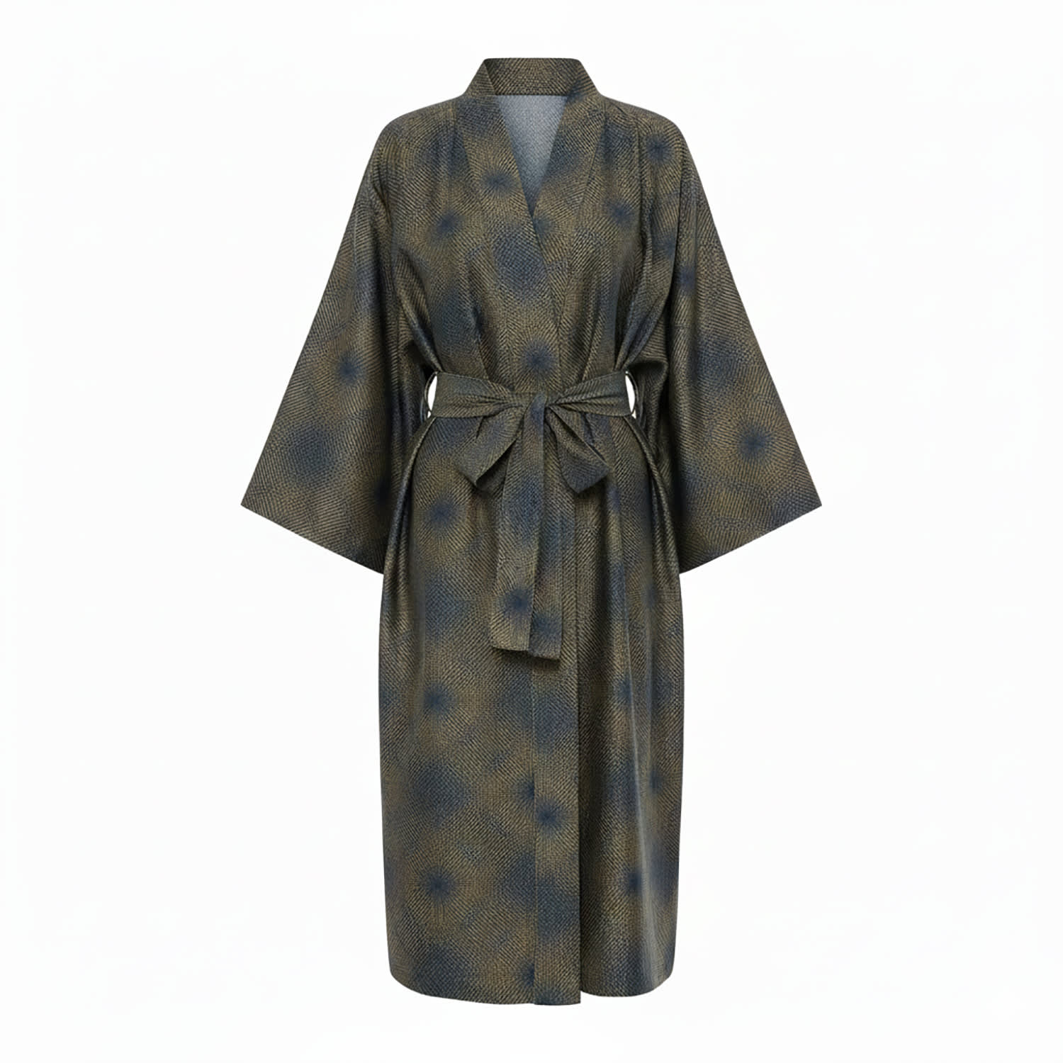 Decoflux Home Women's Brown / Blue Cotton Sateen Kimono Robe Mirage Gold In Multi