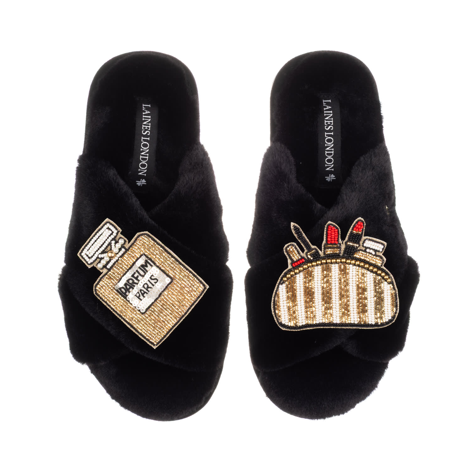 Laines London Women's Classic Laines Slippers With Beauty Bag & Perfume Brooches - Black In Black