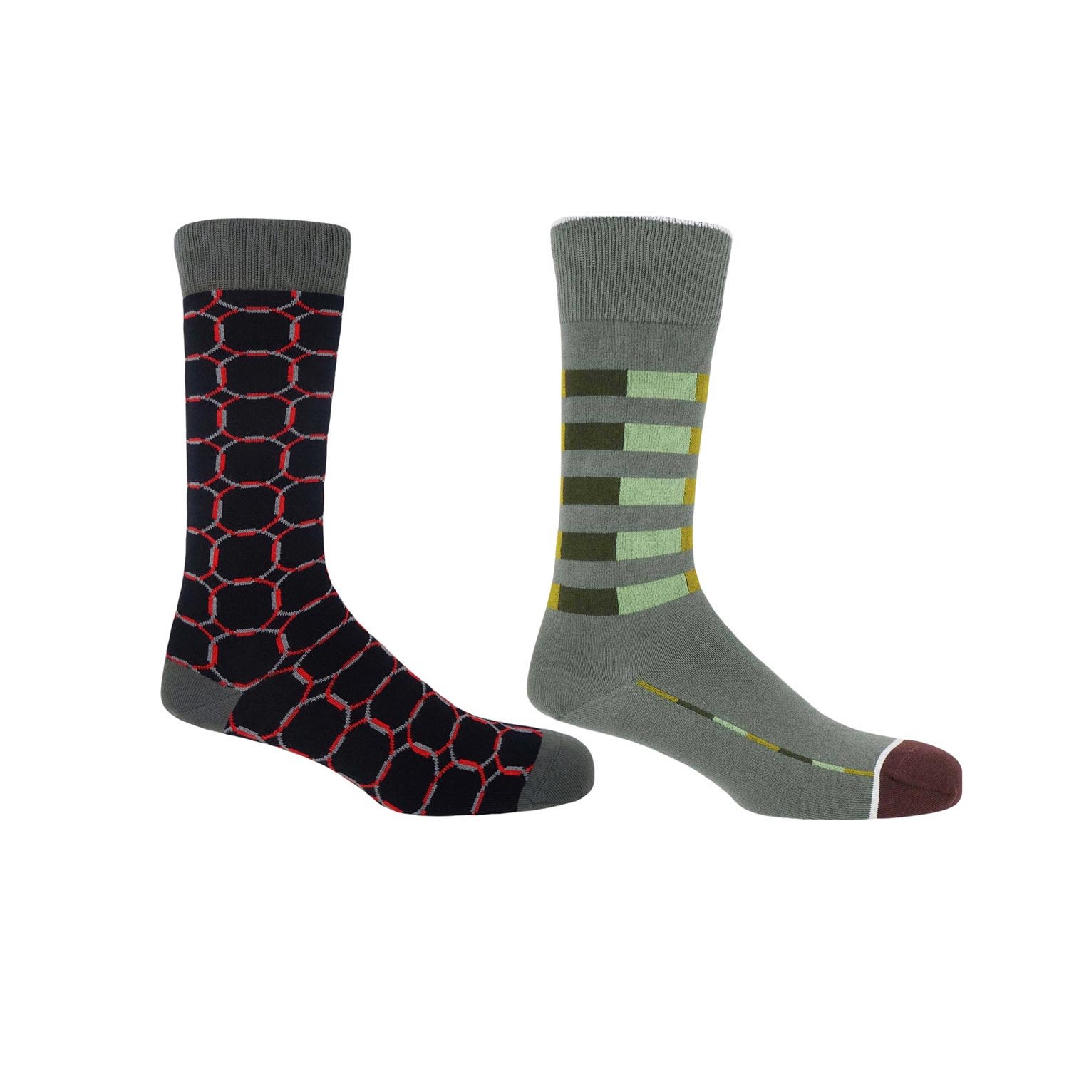 Black Linked & Grey Quad Stripe Men’s Socks Two Pack One Size Peper Harow - Made in England