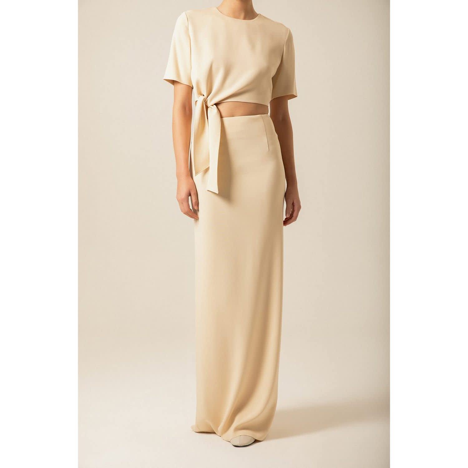 Slit-Detail Ecru Long Skirt | Rue Les Createurs | Wolf & Badger Slit-Detail Ecru Long Skirt | Rue Les Createurs | Wolf & Badger