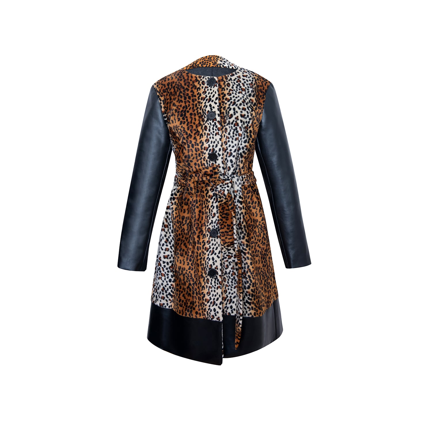 Toma Women's Dua Faux Fur Animal Print And Faux Vegan Leather Coat Autumn Winter In Black