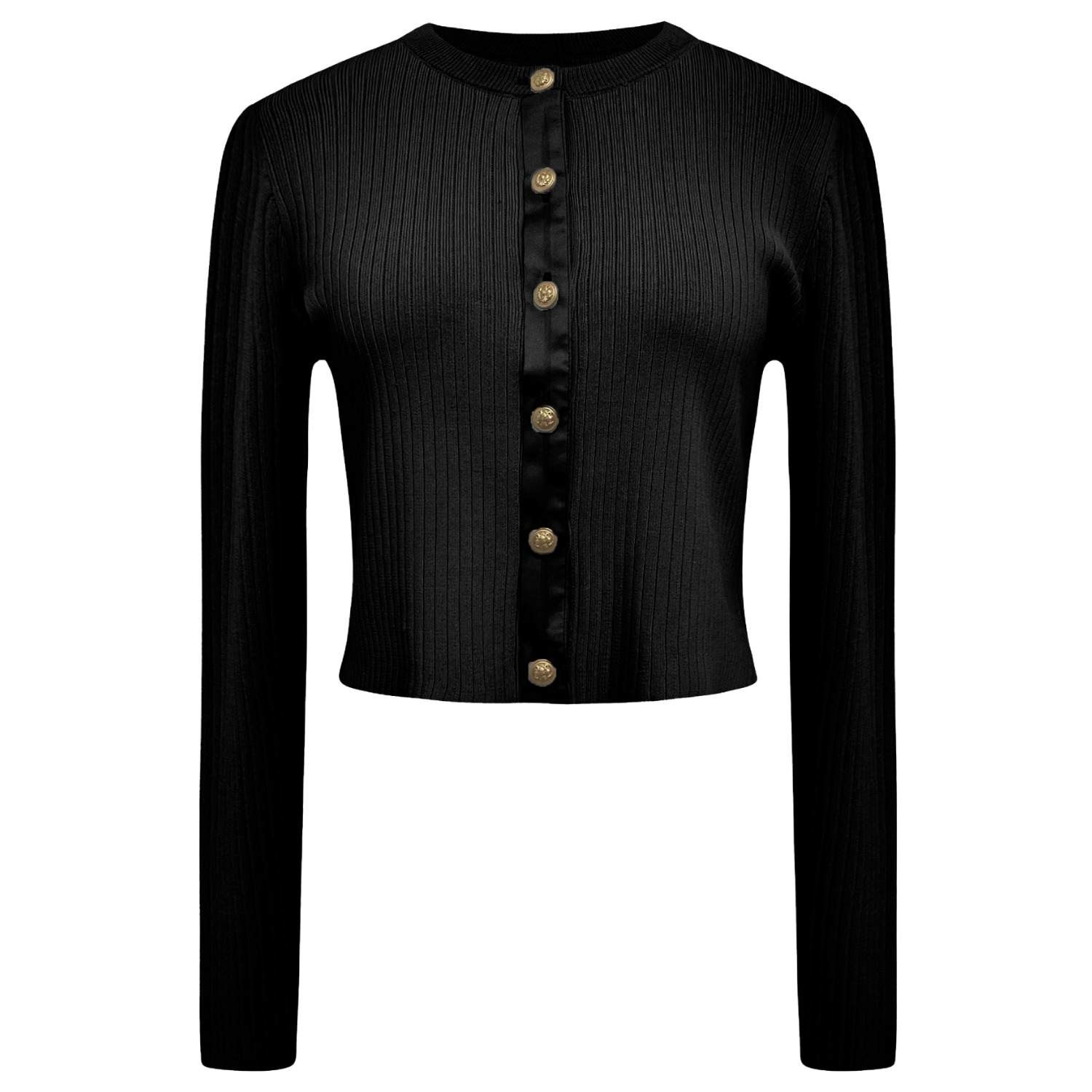 Roch Perel Women's Black / Gold Black Satin And Ribbed Knit Cardigan In Black/gold