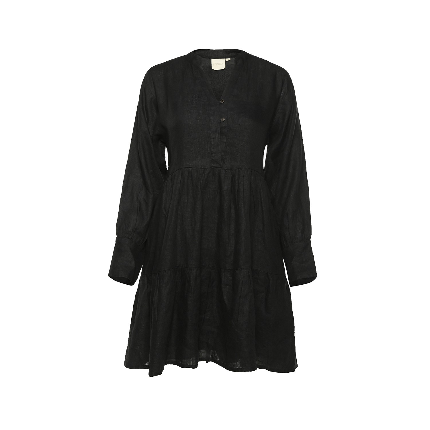 Reistor Women's Black V-neck Tiered Hemp Dress In Black