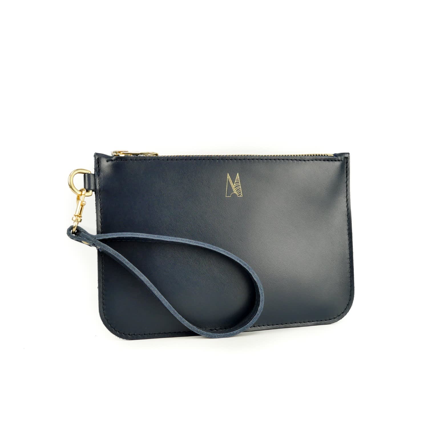 navy leather clutch bag