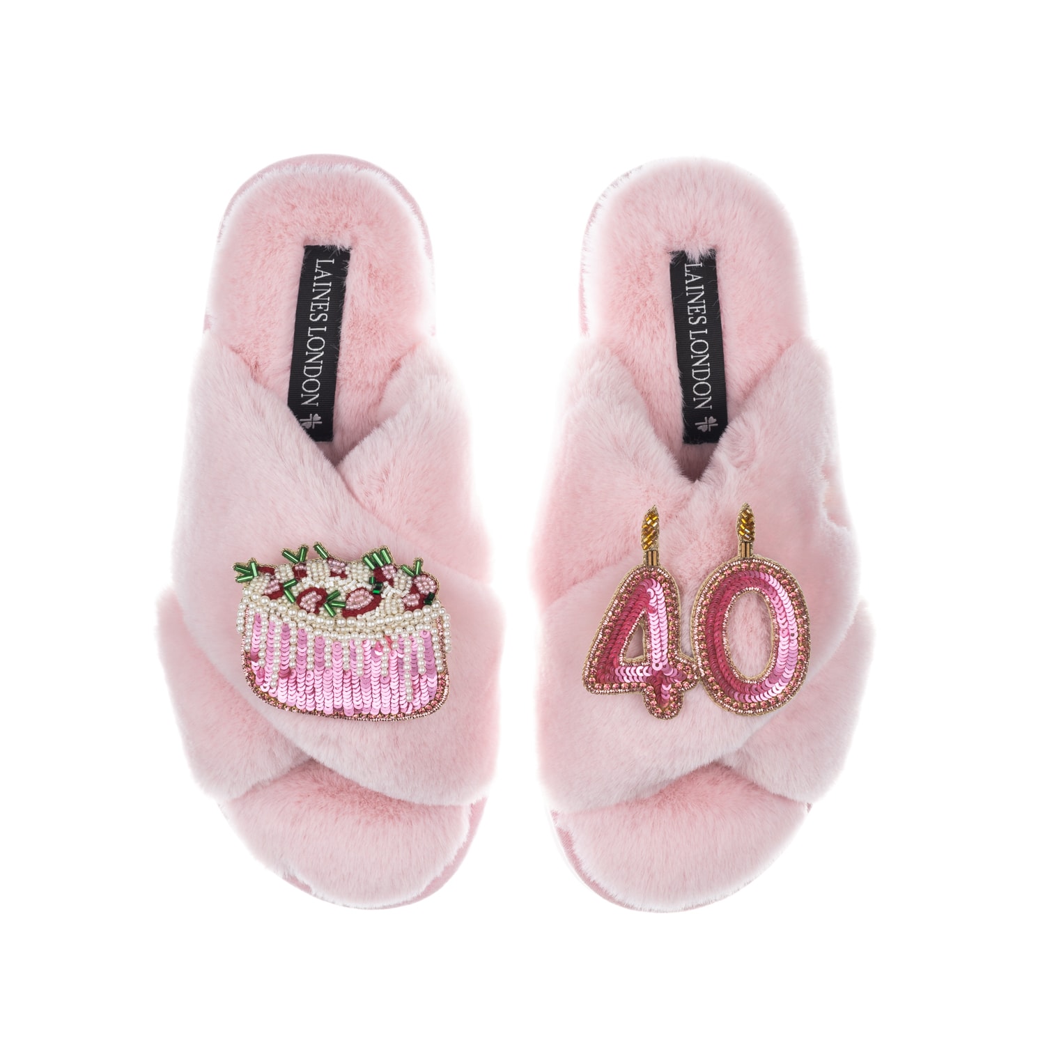 Women's Purple Classic Laines Slippers With 40Th Birthday & Cake Brooches - Pink | Medium | Laines London