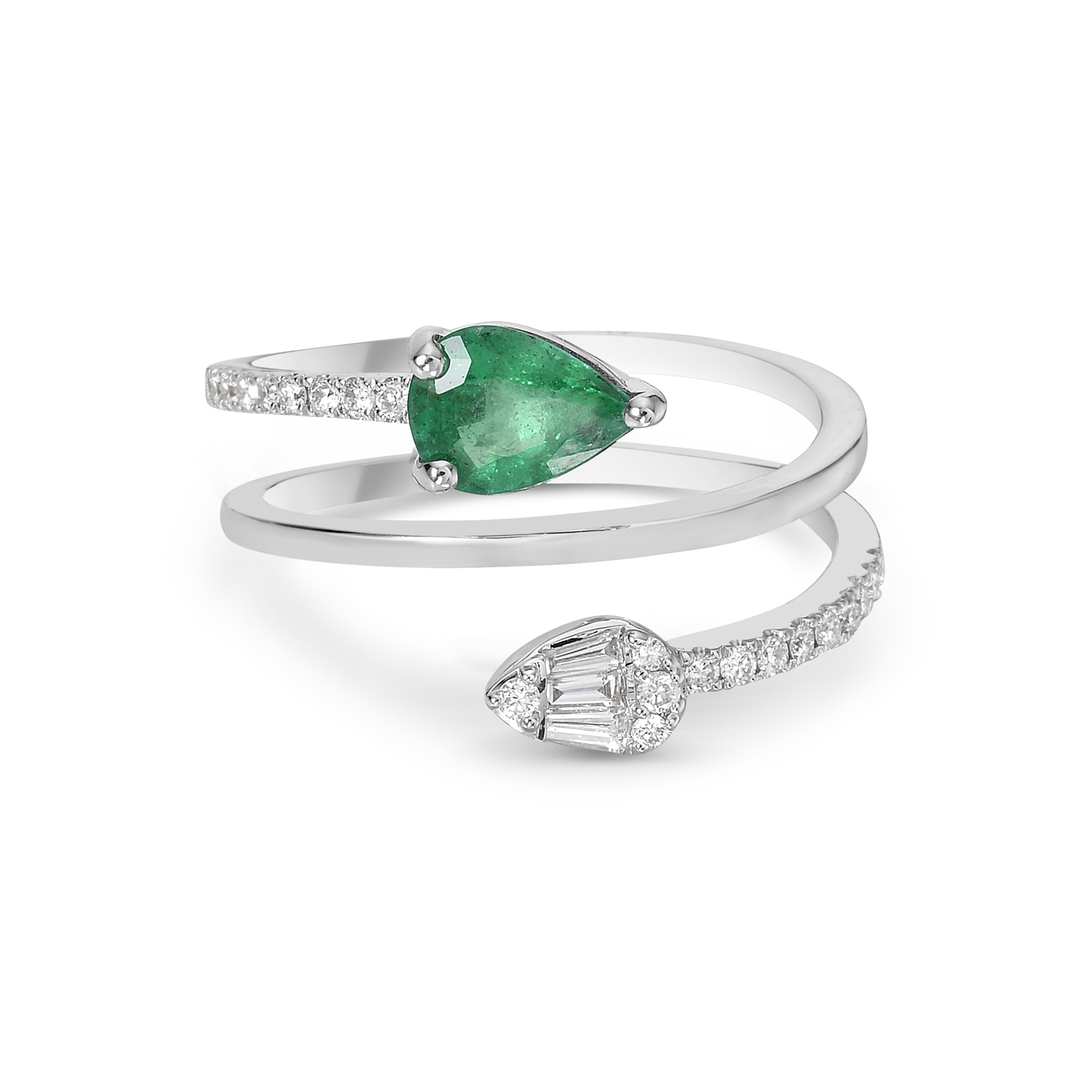 Artisan Women's White / Green 18k White Gold Emerald & Diamond Spiral Statement Ring In Metallic