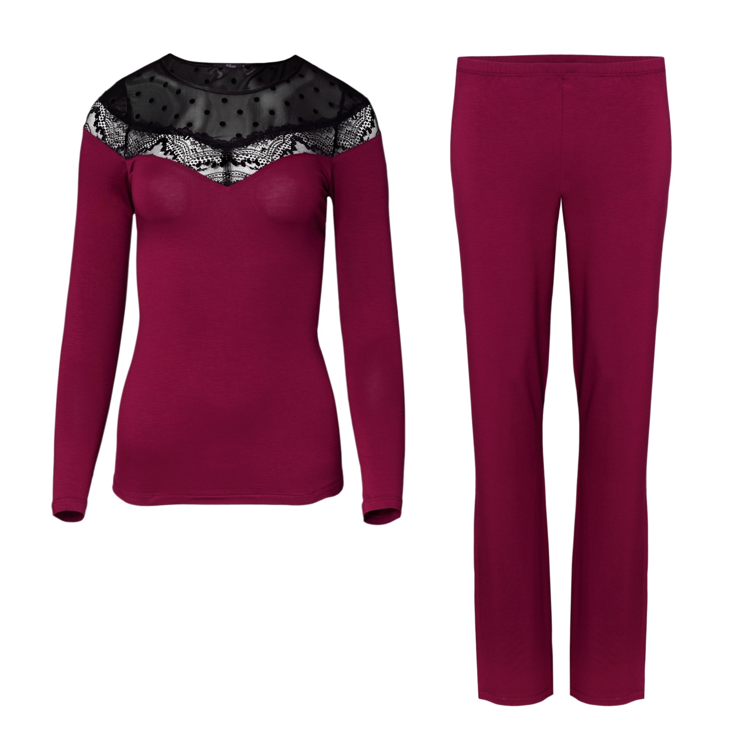Women’s Red / Black Pyjama Viscose & French Leavers Lace Extra Large Oh!Zuza Night & Day