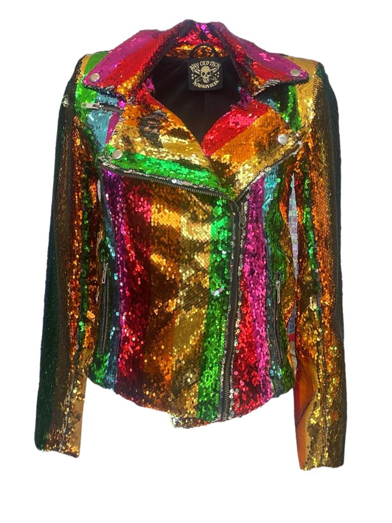 Any Old Iron Women's Rainbow Reversible Silver Sequin Moto In Black/gray