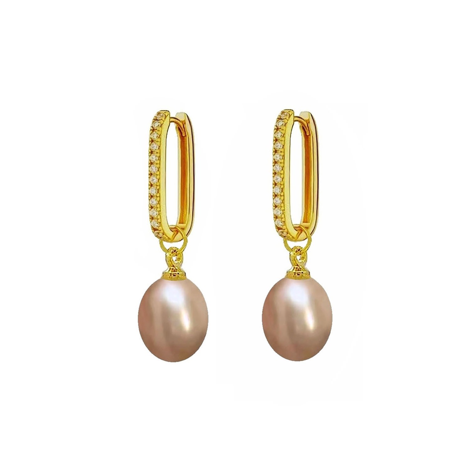 Ninemoo Women's Gold / Pink Gleaming Zircon Pearls Earrings- Pink Pearl In Multi