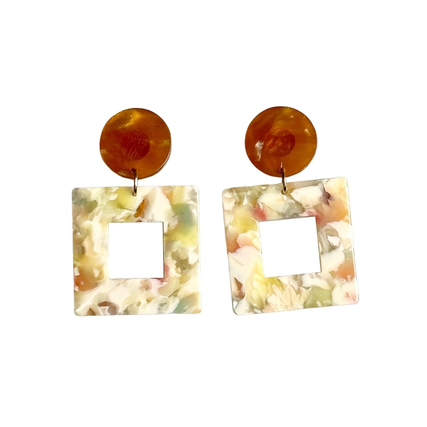 Women’s Yellow / Orange / Brown Small Open Square Drop Earrings In All Fun & Games Closet Rehab