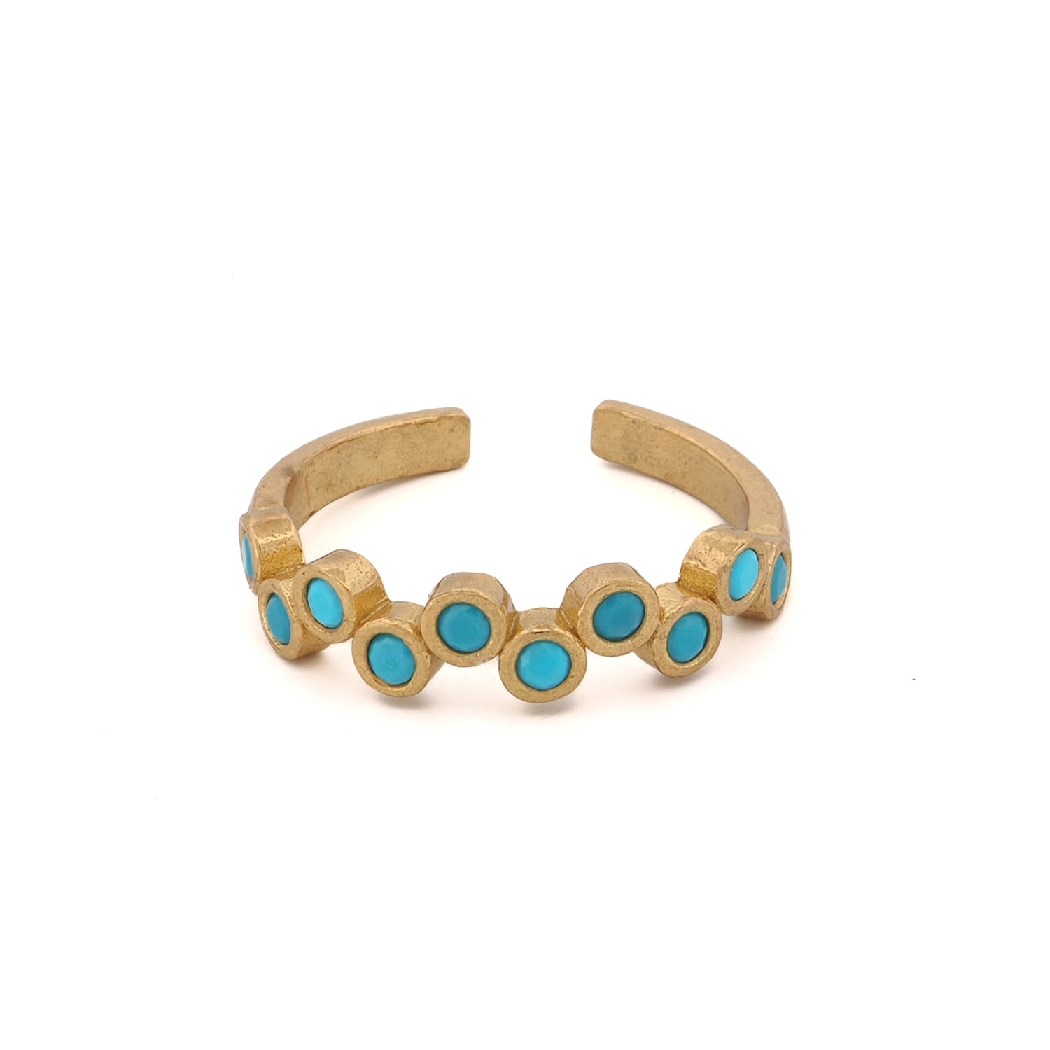 Ebru Jewelry Women's Gold / Blue Turquoise Stone & Gold Zig Zag Stackable Adjustable Ring - Turquoise In Gold