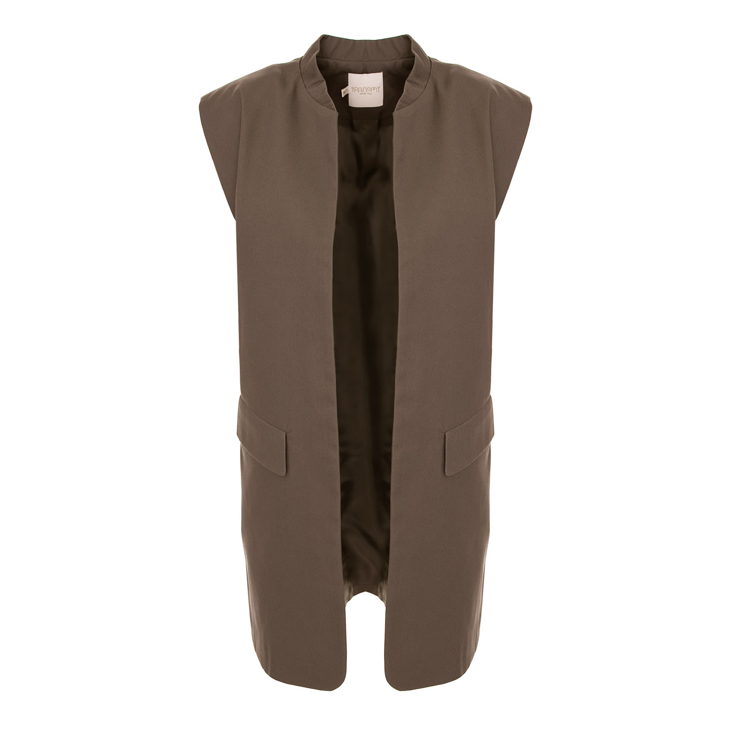 Ipanomi Women's Straight-fit Cotton Twill Vest Minimalist Design With Mandarin Collar And Pockets Grey In Grey
