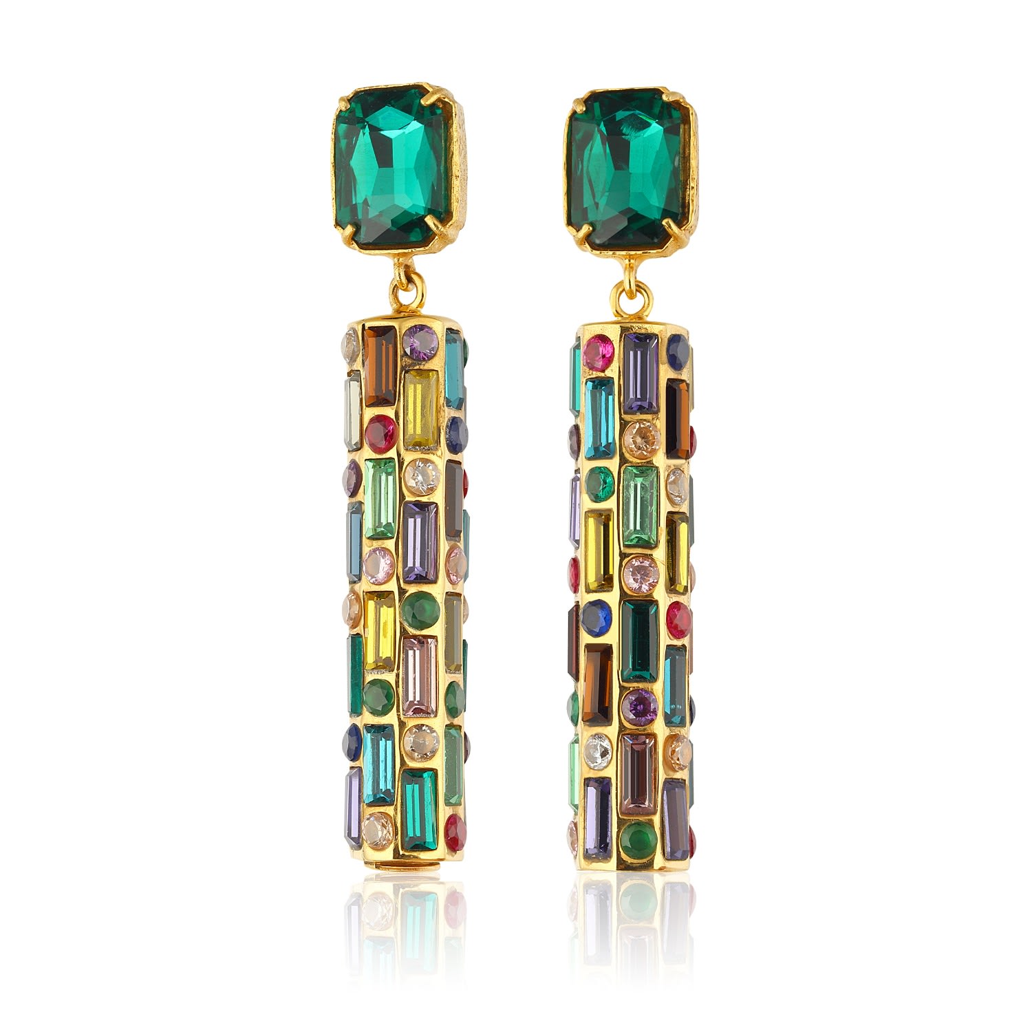 Women’s Cher Drop Earrings - Deep Green With Multicolor Drops Maison Soula