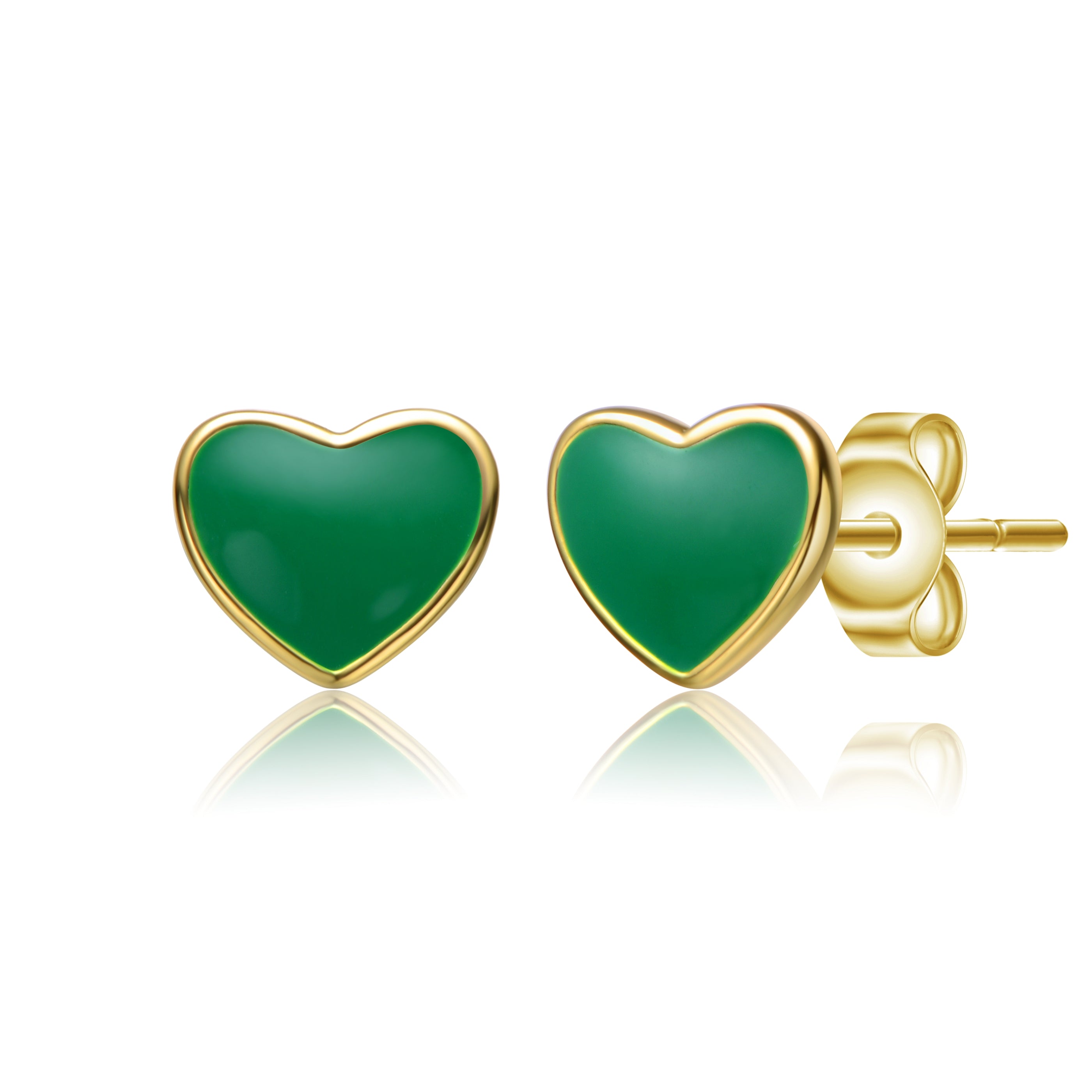 Women’s Gold / Green Rachel Glauber Kids Gold Plated Green Enamel Tiny Flat Heart Stud Earrings Genevive Jewelry